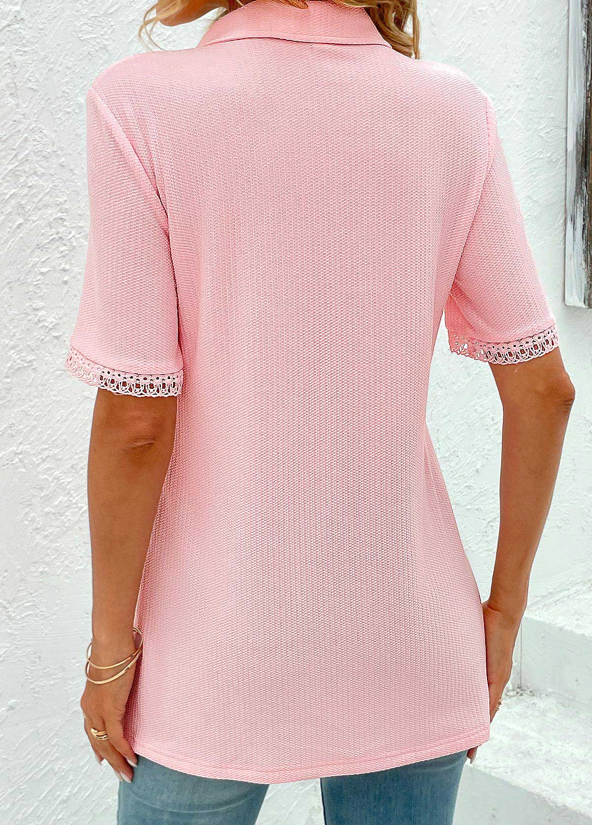 Pink Eyelet Short Sleeve T Shirt | picture 