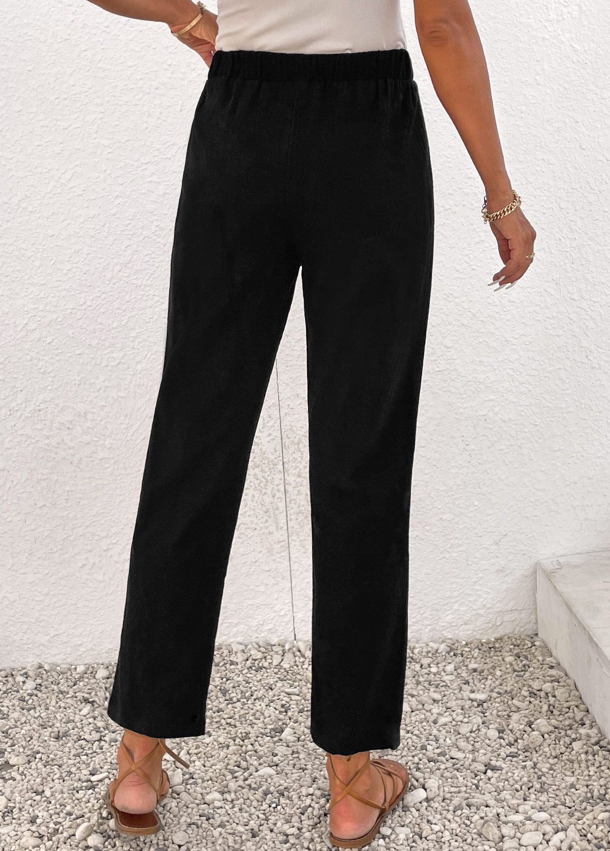 Black Bowknot Elastic Waist High Waisted Pants | picture 