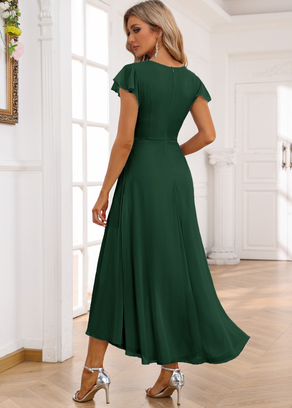 Blackish Green Twist High Low Short Sleeve Dress | picture 