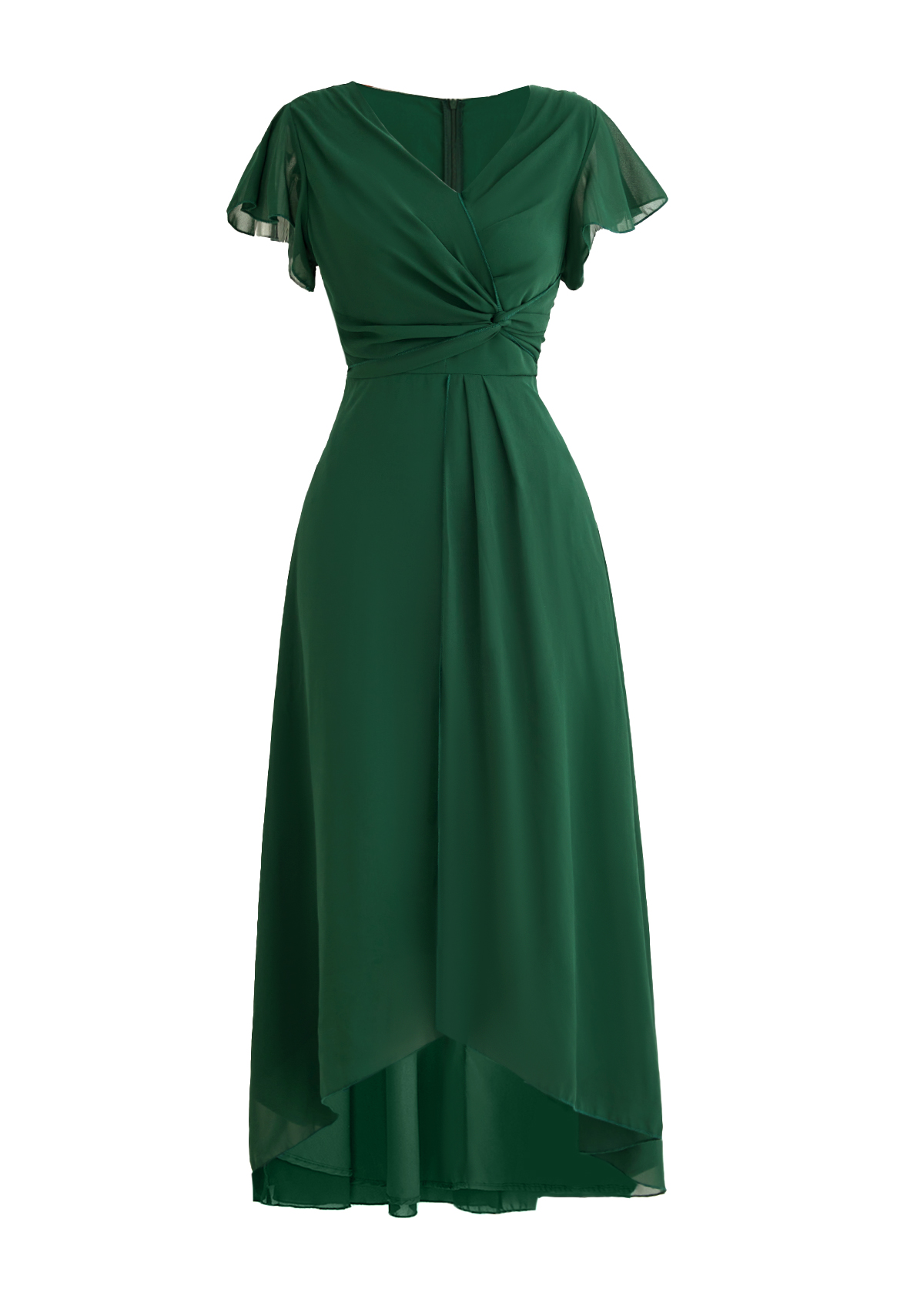 Blackish Green Twist High Low Short Sleeve Dress | picture 