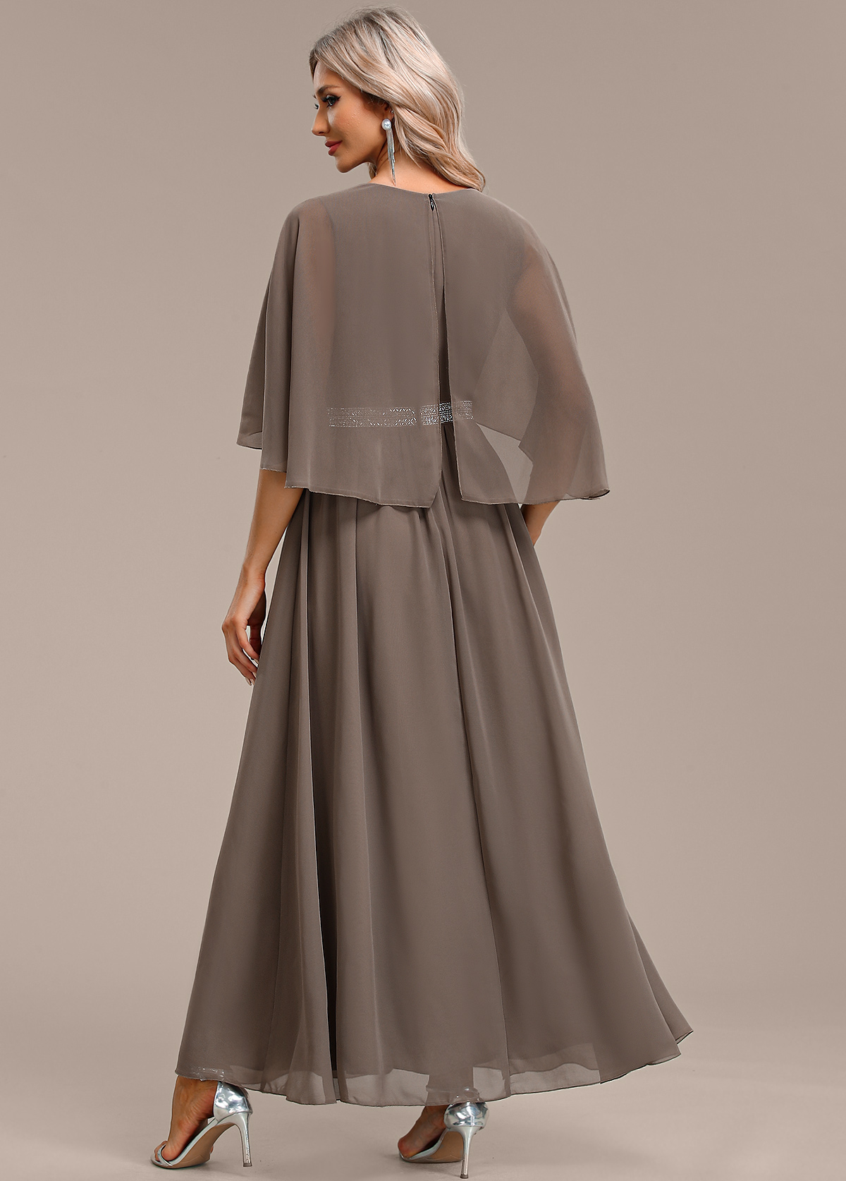 Gray Brown Surplice Maxi Half Sleeve V Neck Dress | picture 