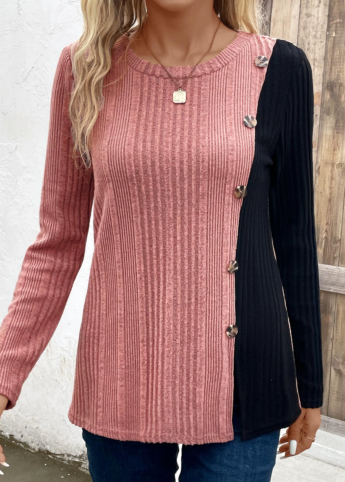 Plus Size Black Patchwork Long Sleeve T Shirt | picture 