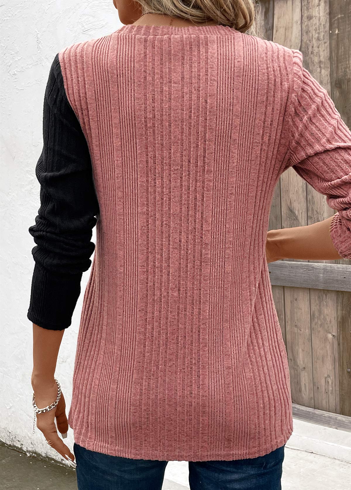 Plus Size Black Patchwork Long Sleeve T Shirt | picture 