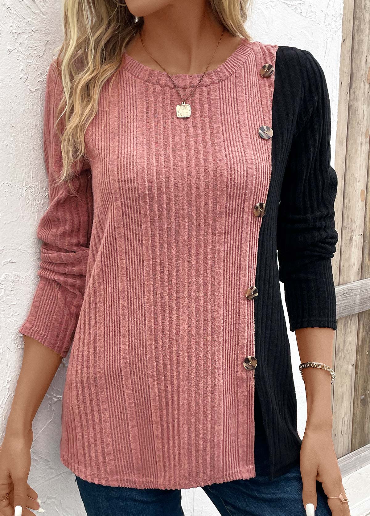 Plus Size Black Patchwork Long Sleeve T Shirt | picture 