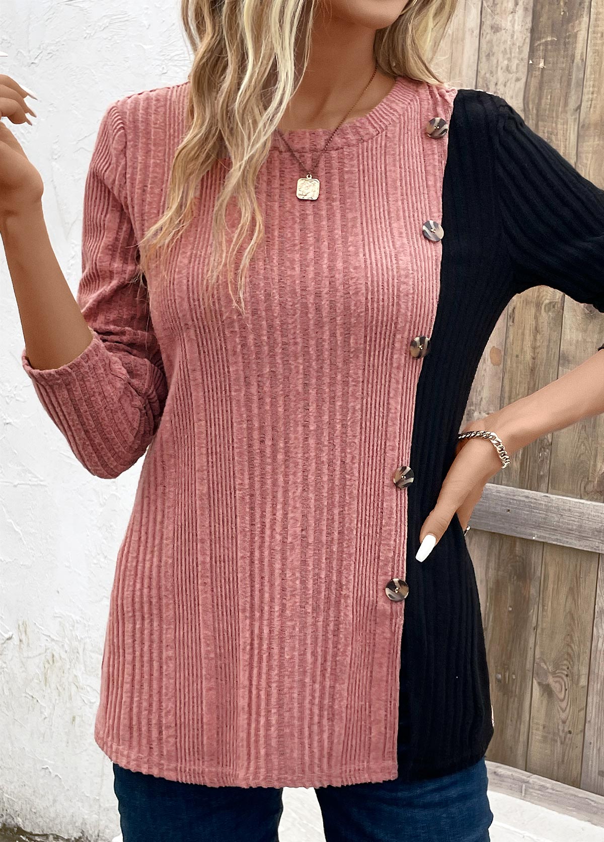 Plus Size Black Patchwork Long Sleeve T Shirt | picture 