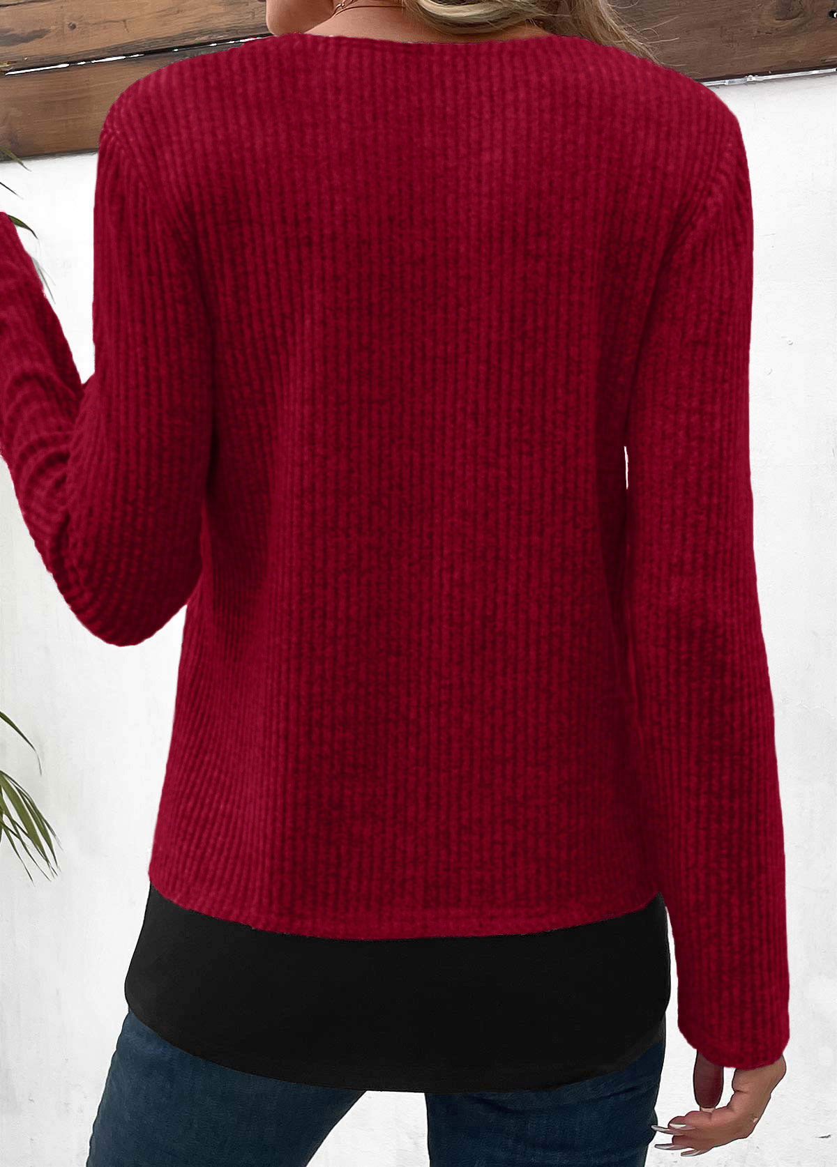 Wine Red Long Sleeve Fake Two Piece Twinset | picture 