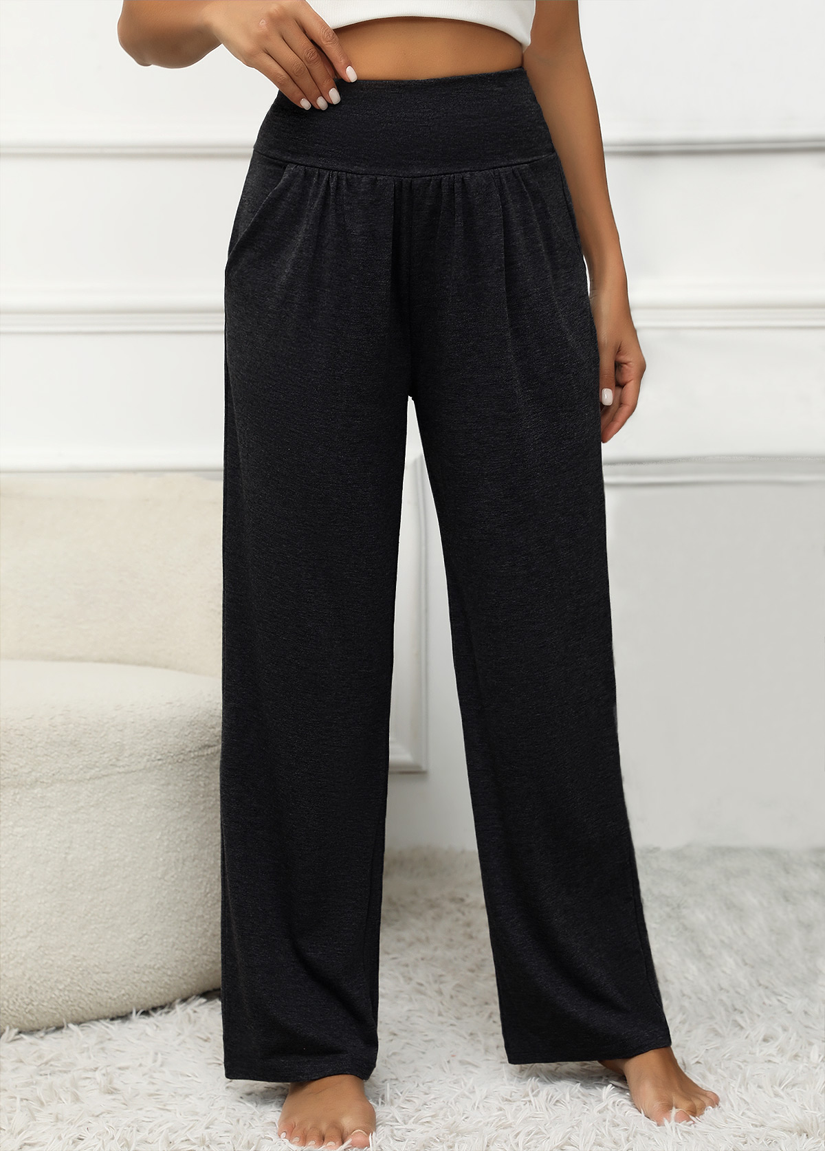 Black Pocket Elastic Waist High Waisted Pants | picture 
