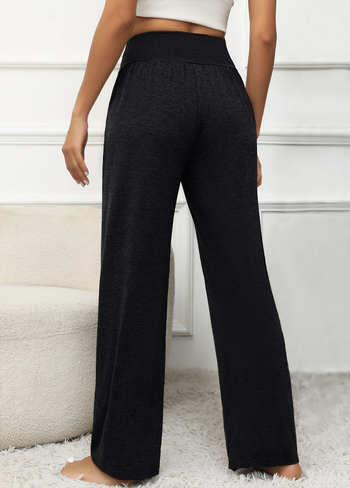 Black Pocket Elastic Waist High Waisted Pants | picture 