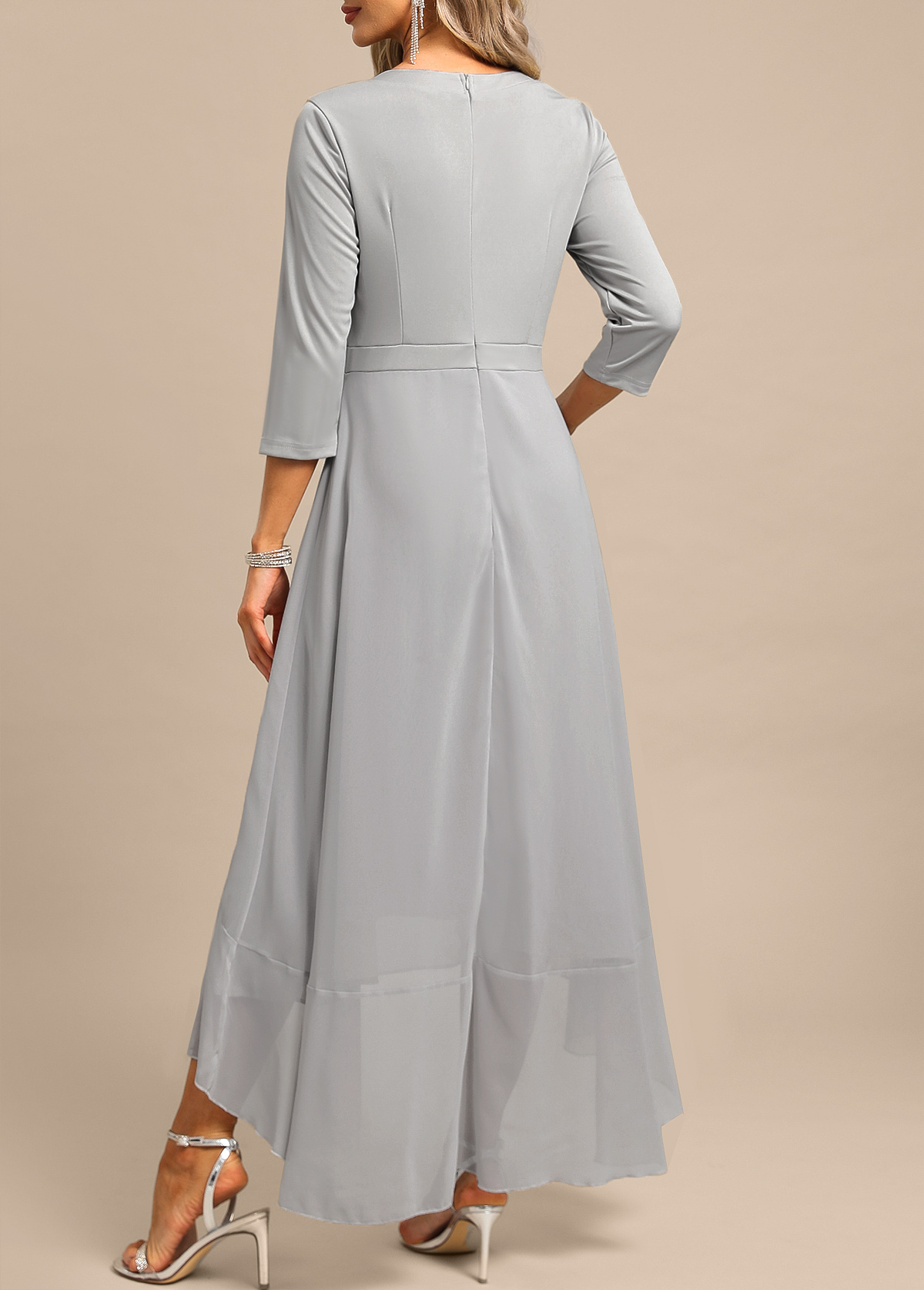 Light Grey Fake 2in1 High Low Split Neck Dress | picture 
