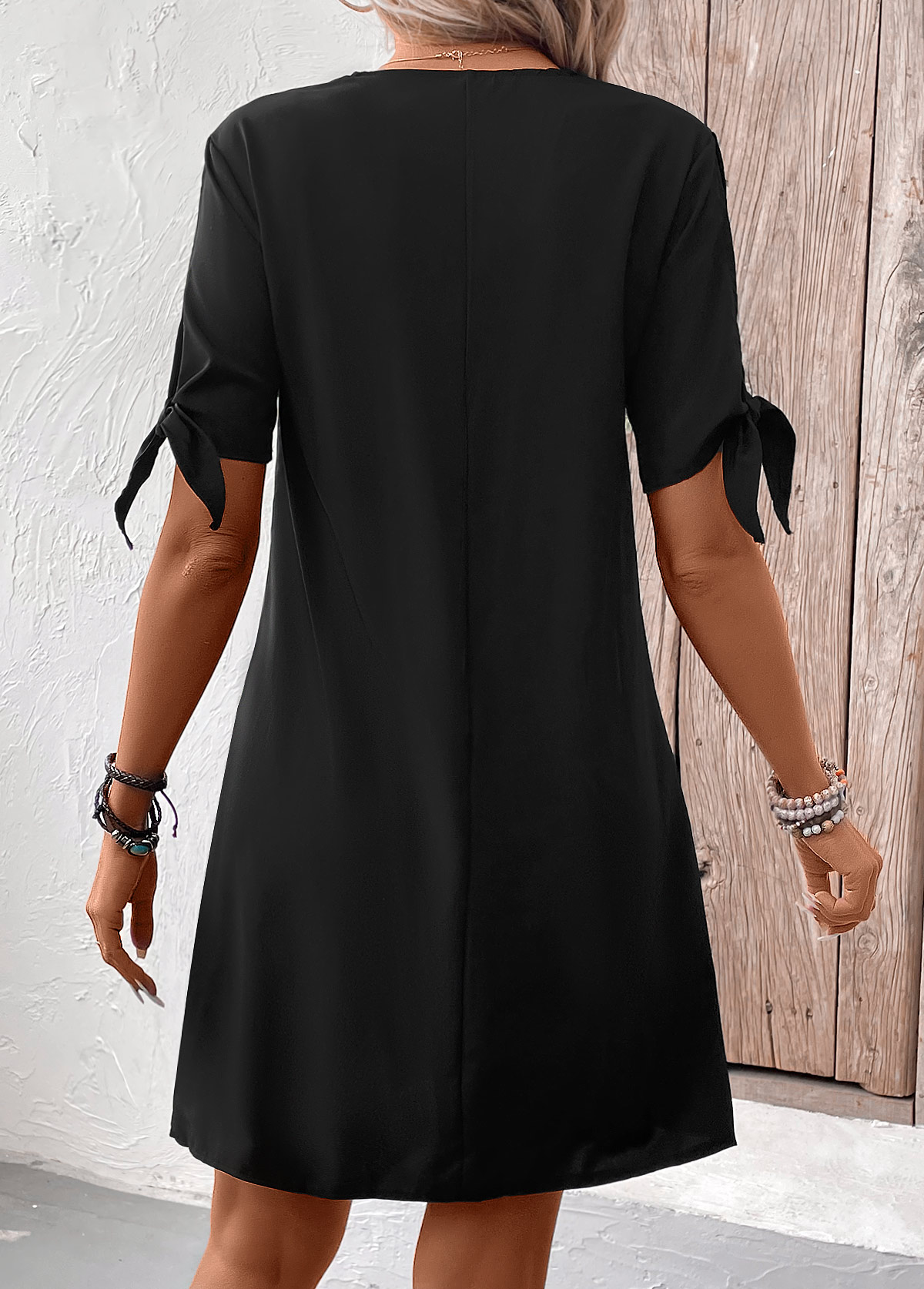 Black Patchwork Short V Neck Shift Dress | picture 2
