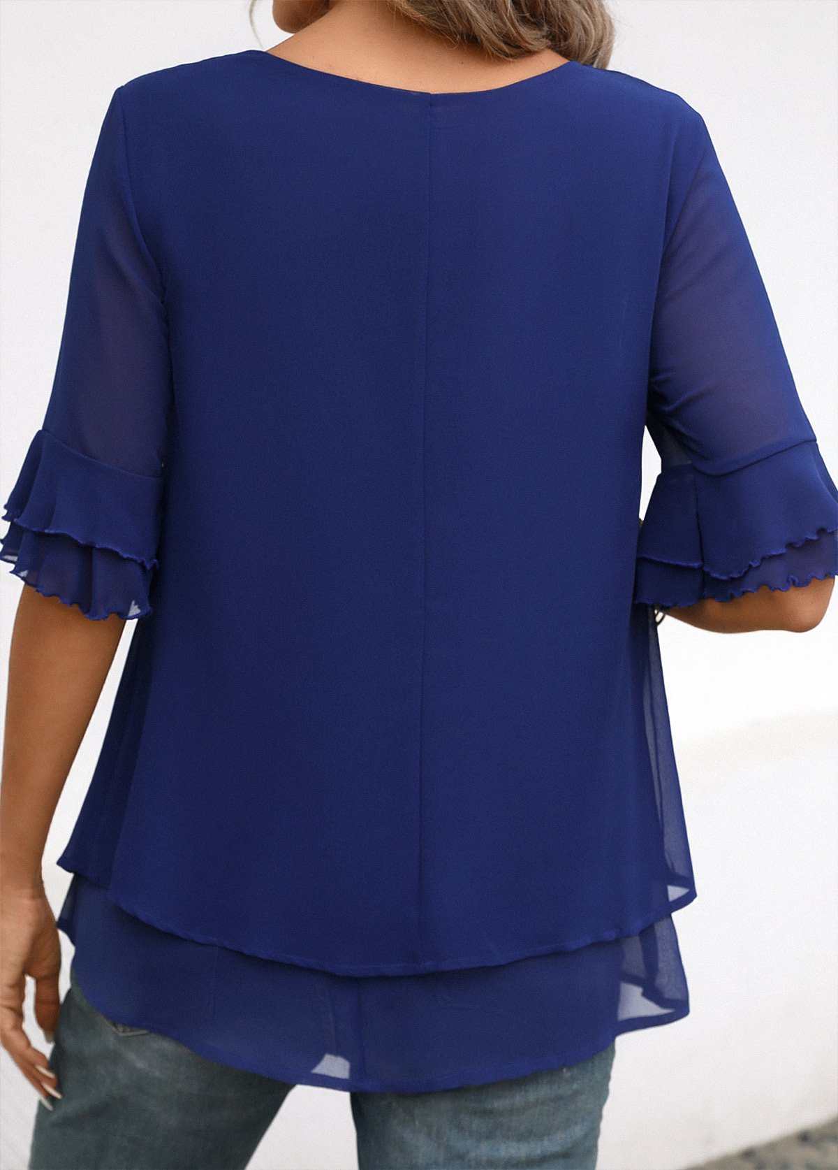 Navy Layered Short Sleeve Round Neck Blouse | picture 
