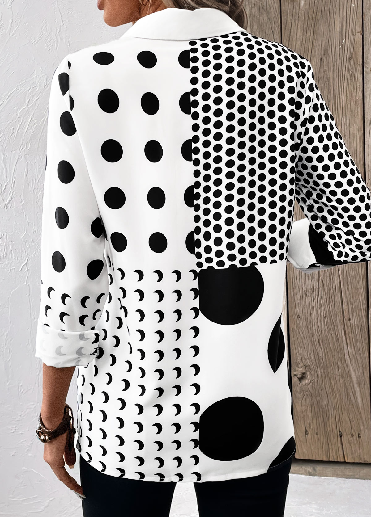 White Button Polka Dot Long Sleeve Shirt Collar Blouse | picture 