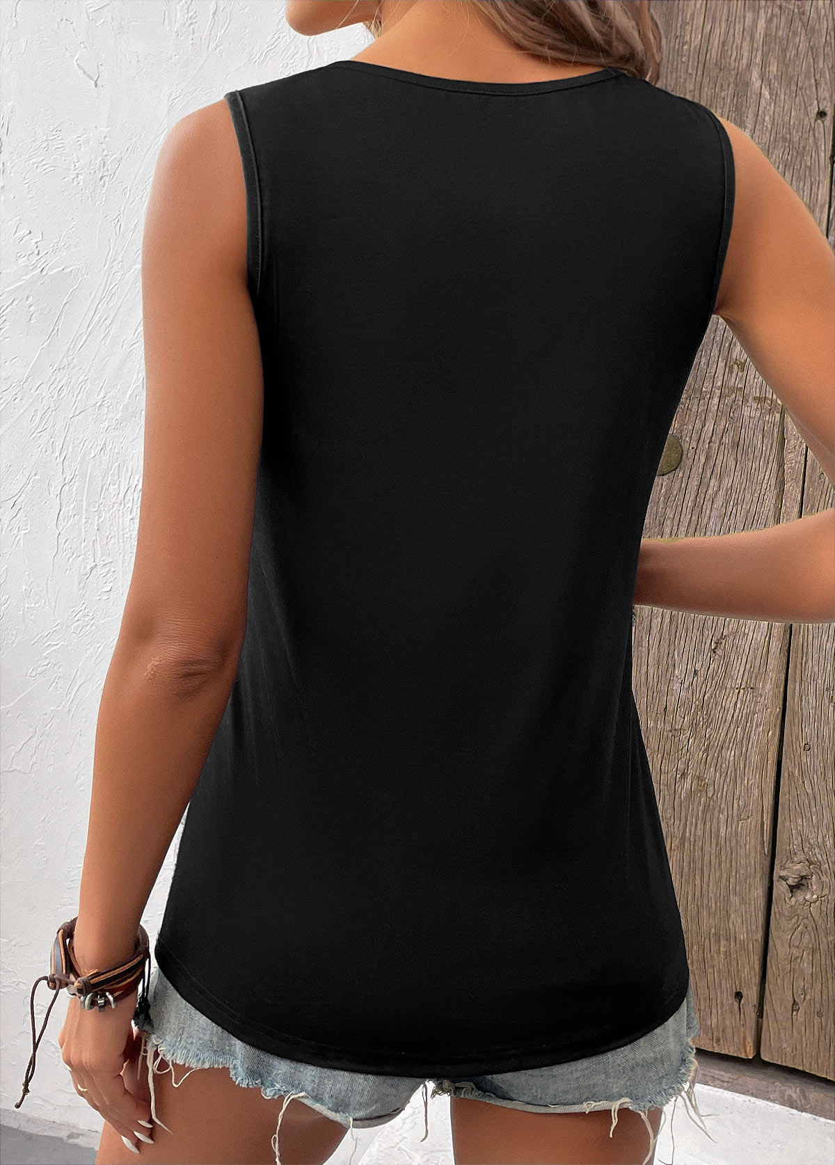 Black Button Geometric Print Sleeveless V Neck Tank Top | picture 