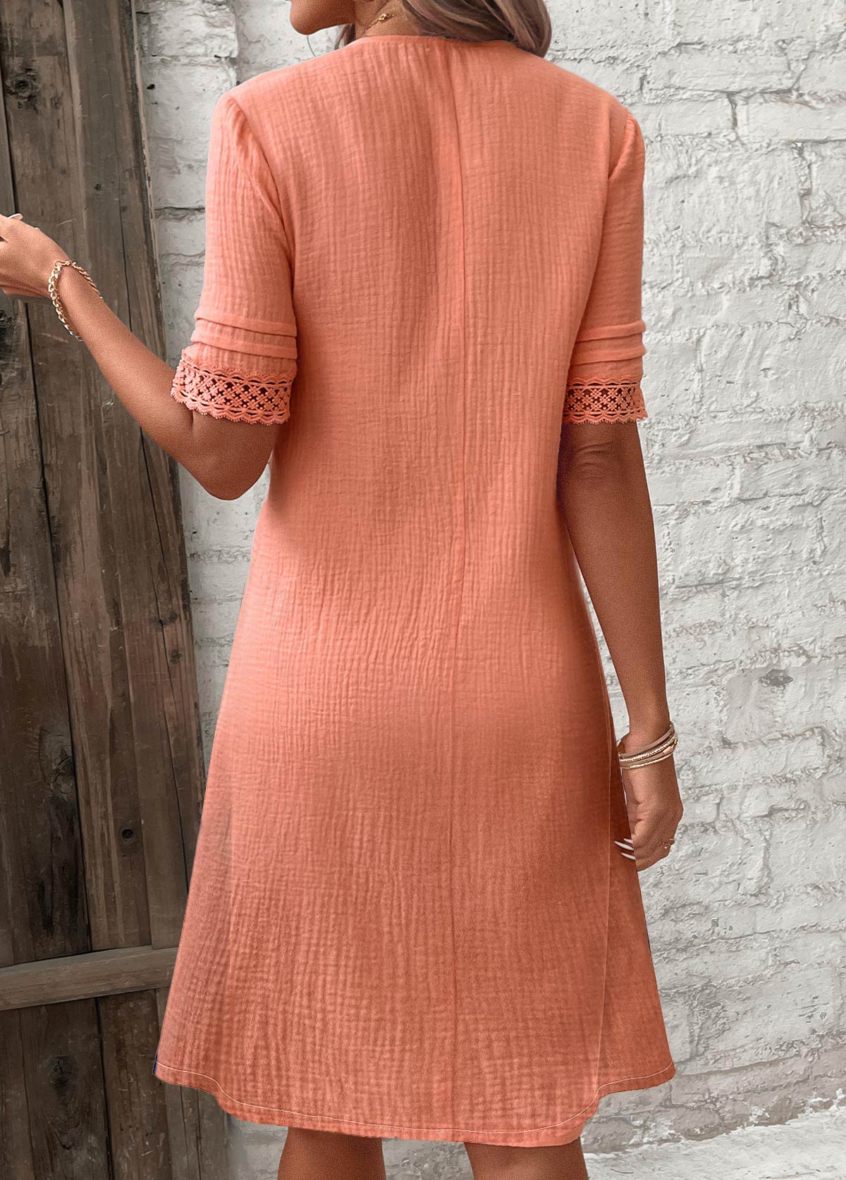 Dusty Pink Button A Line Short Sleeve Dress | picture 