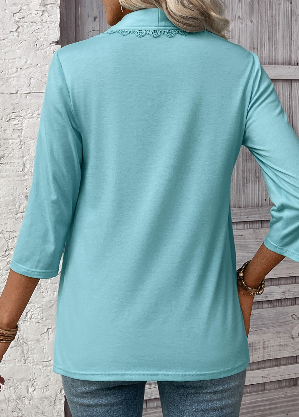Mint Green 3/4 Sleeve Fake Two Piece Twinset | picture 