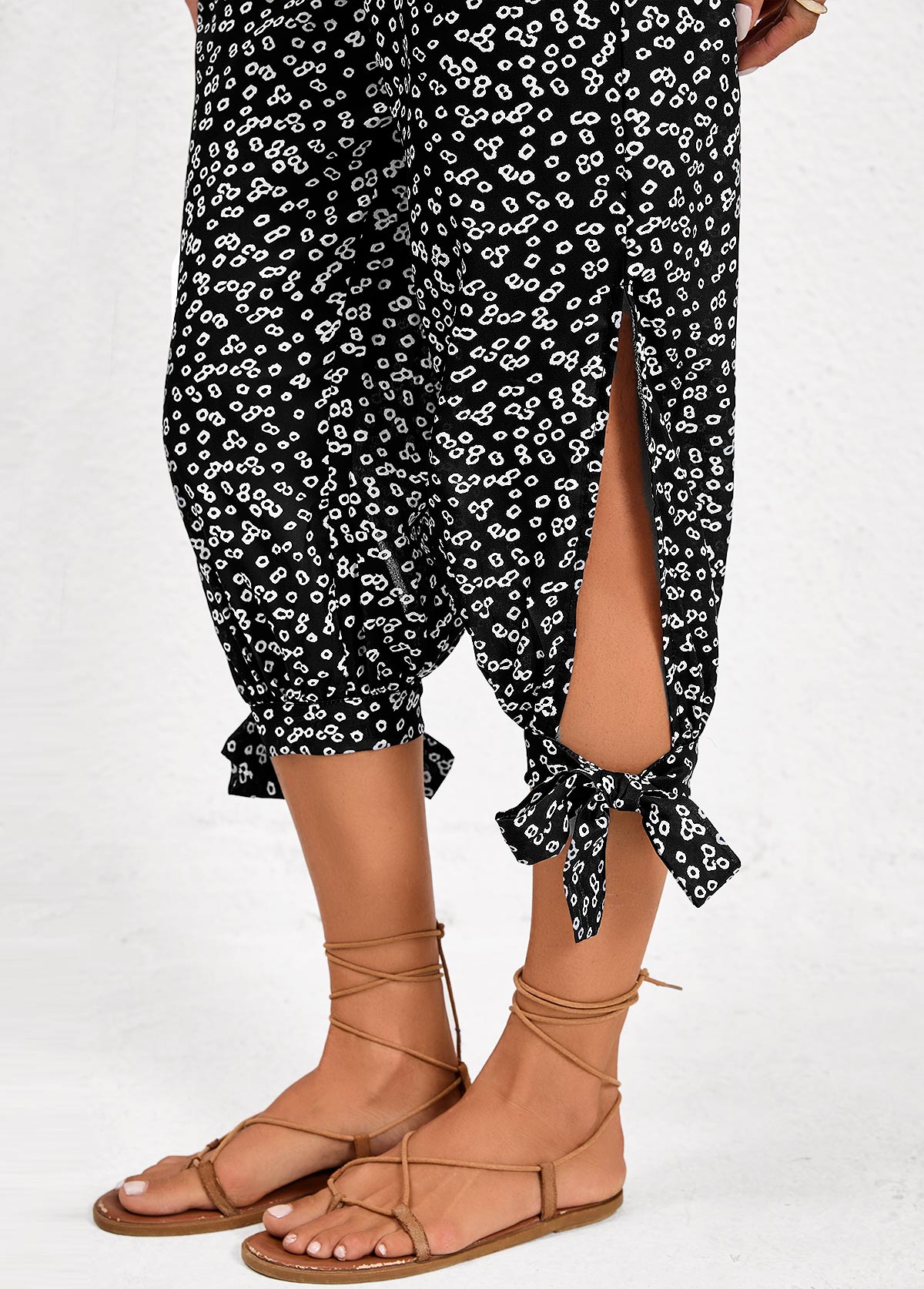 Black Split Ditsy Floral Print Jogger Elastic Waist Pants | picture 