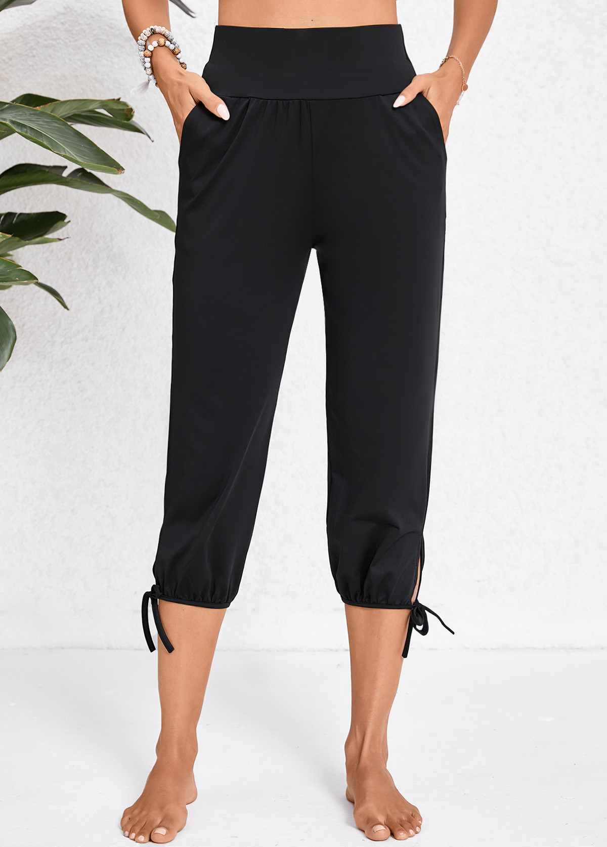 Black Pocket Jogger Elastic Waist High Waisted Pants | picture 