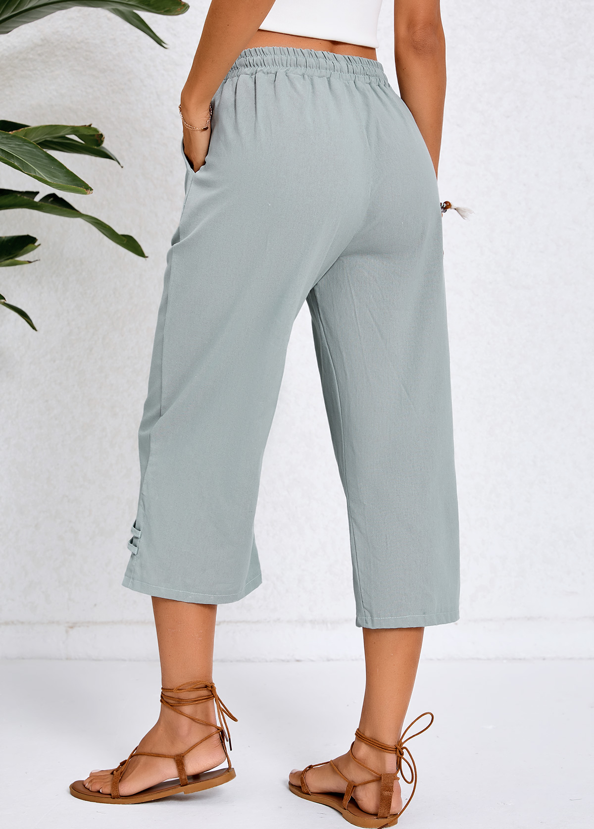 Grey Pocket Elastic Waist High Waisted Pants | picture 