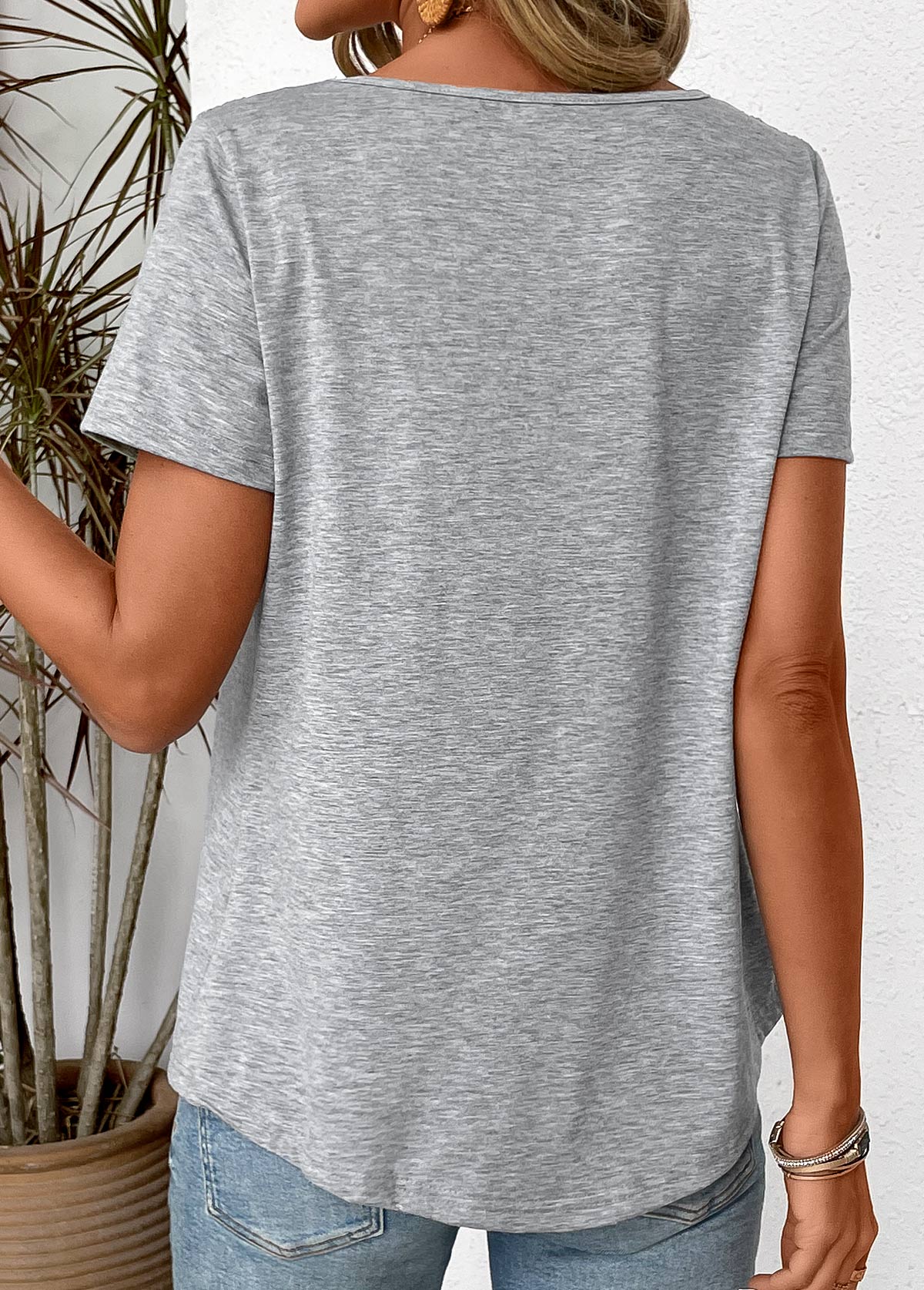 Grey Patchwork Short Sleeve Round Neck T Shirt | picture 