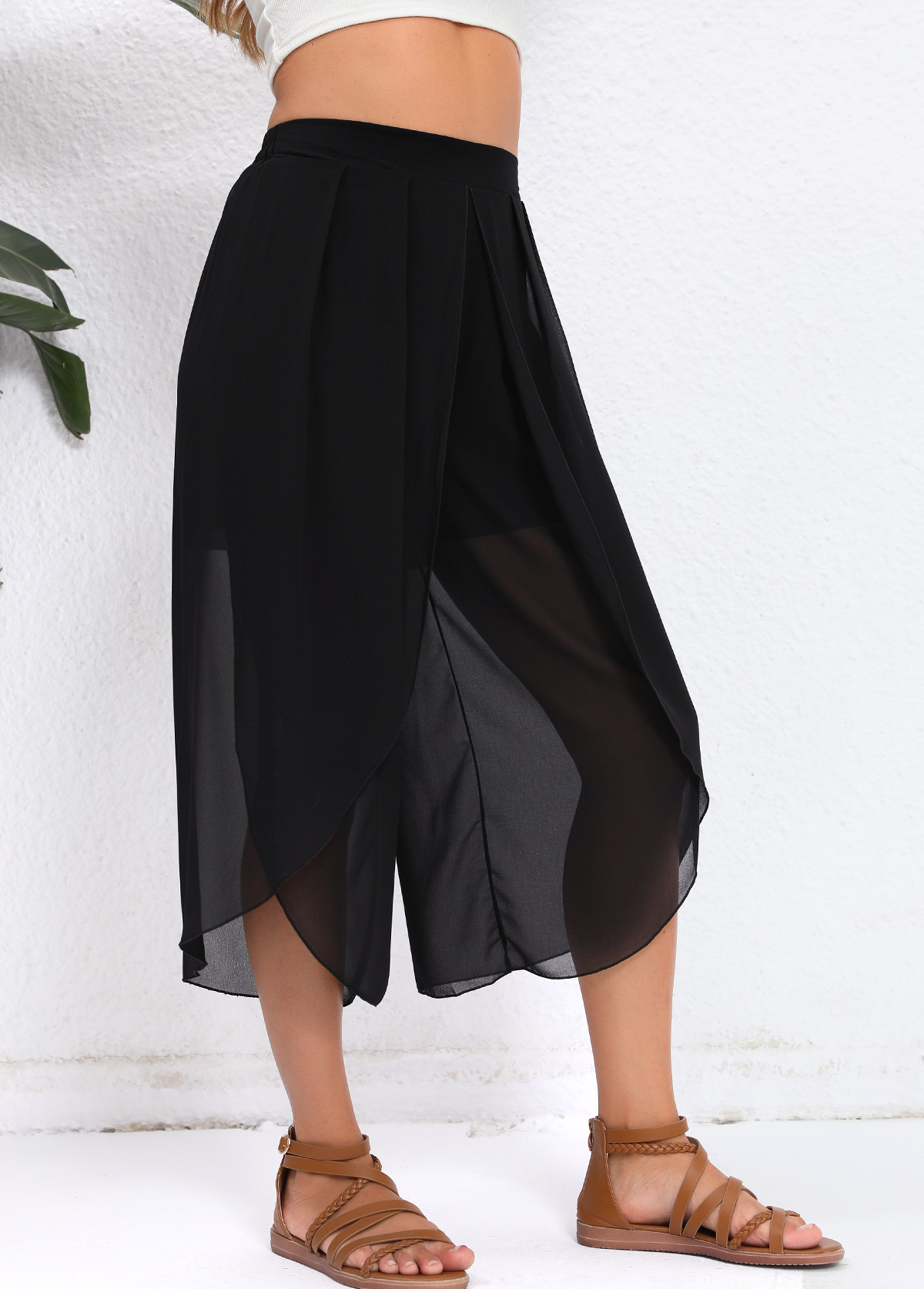 Black Split Elastic Waist High Waisted Pants | picture 