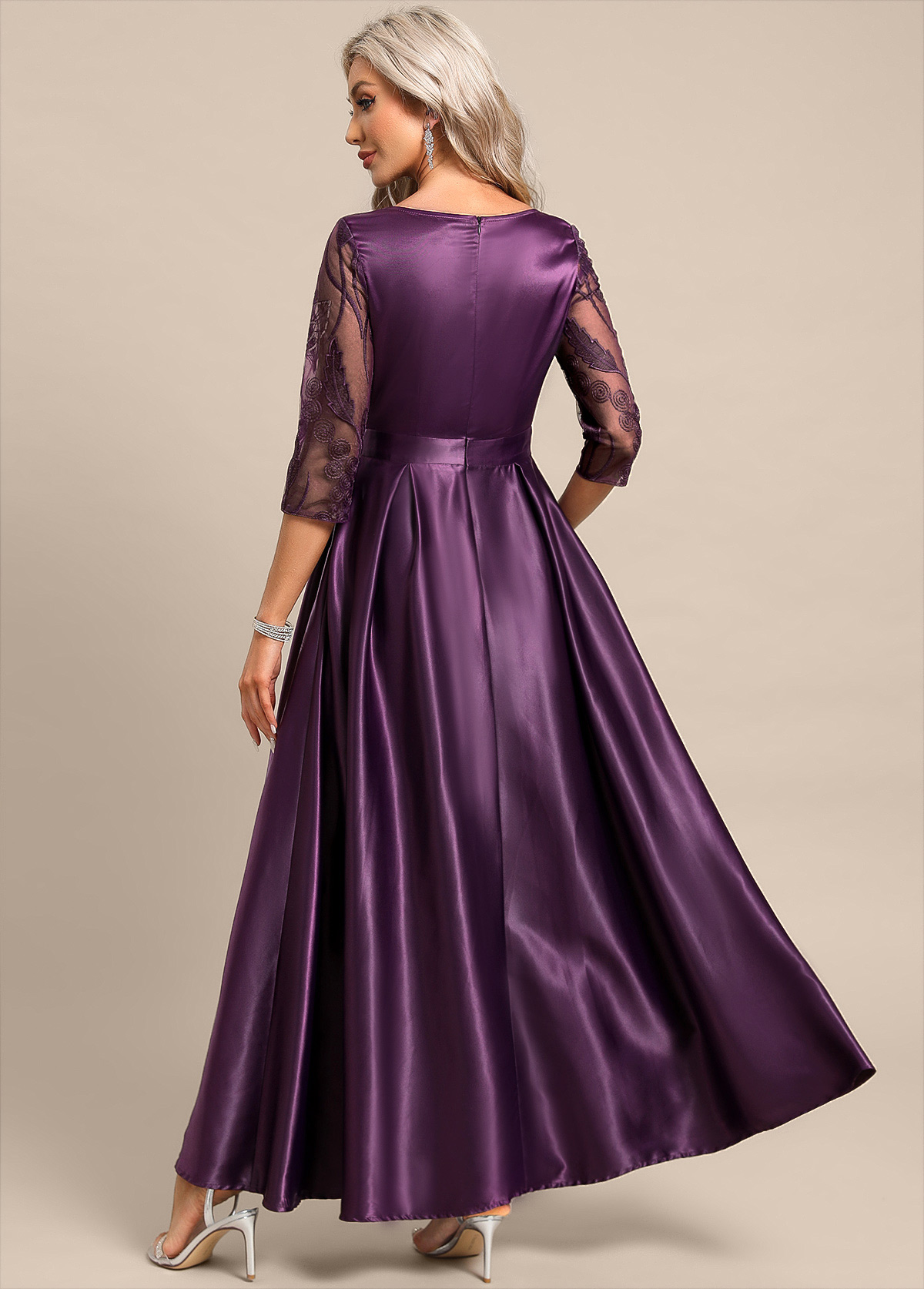 Dark Reddish Purple Lace Maxi 3/4 Sleeve Dress | picture 