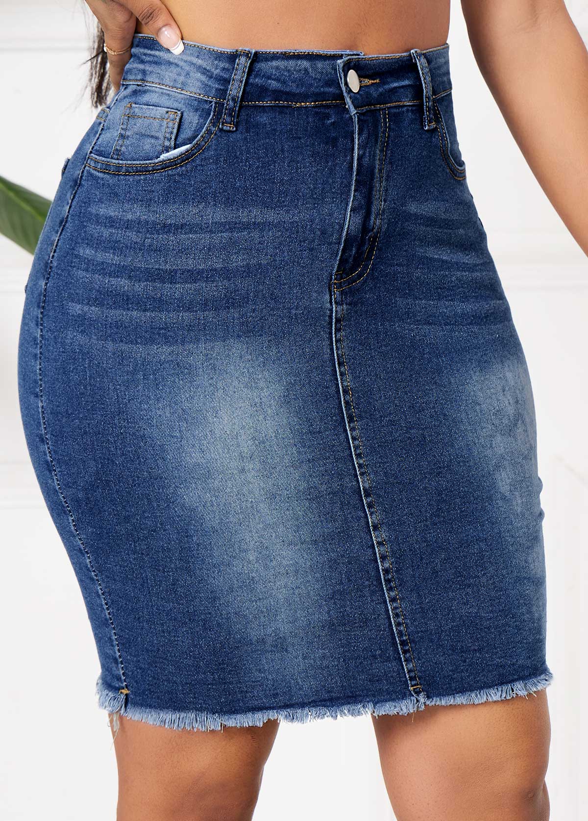 Denim Blue Button Fly Bodycon Skirt 5