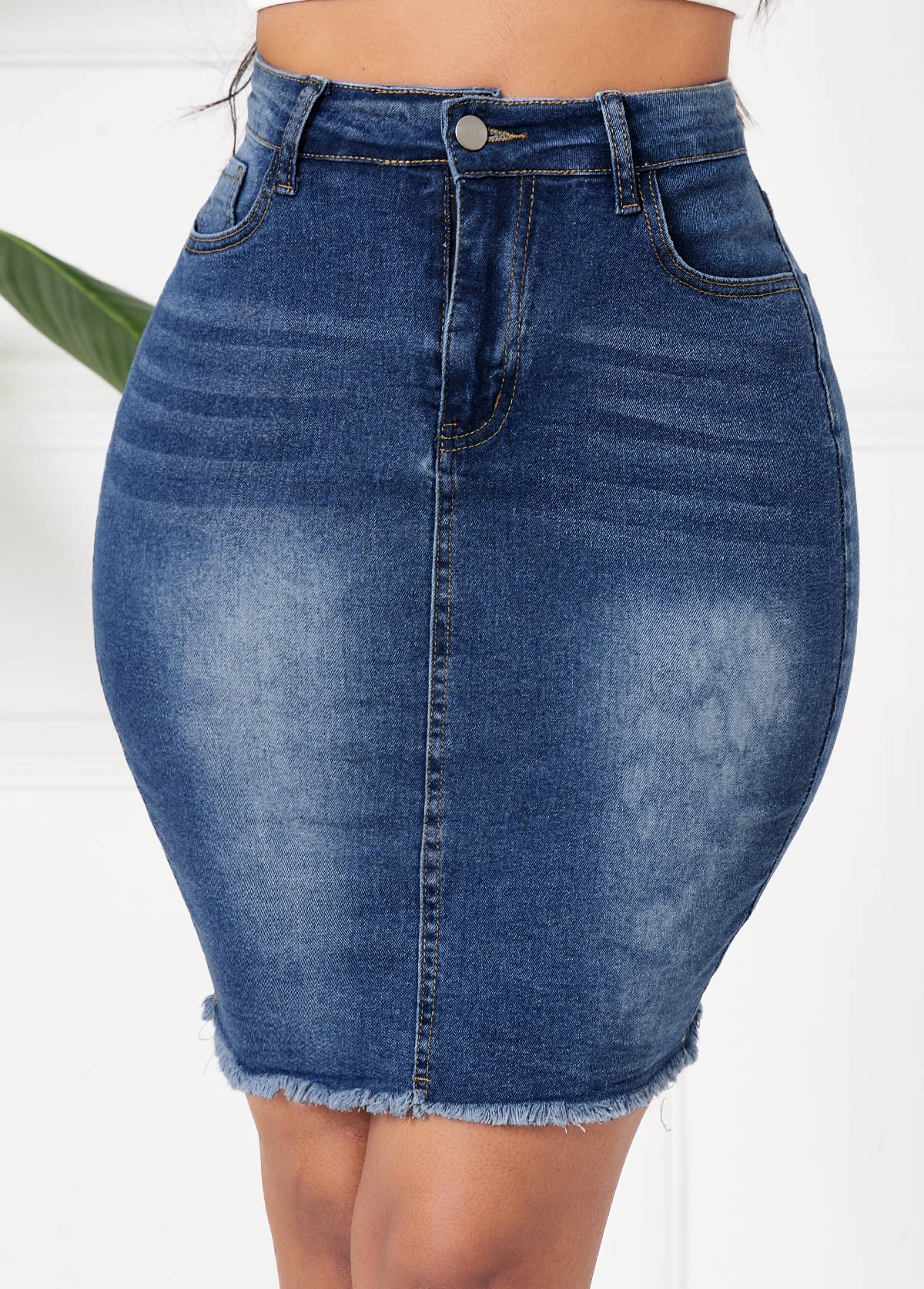 Denim Blue Button Fly Bodycon Skirt 4