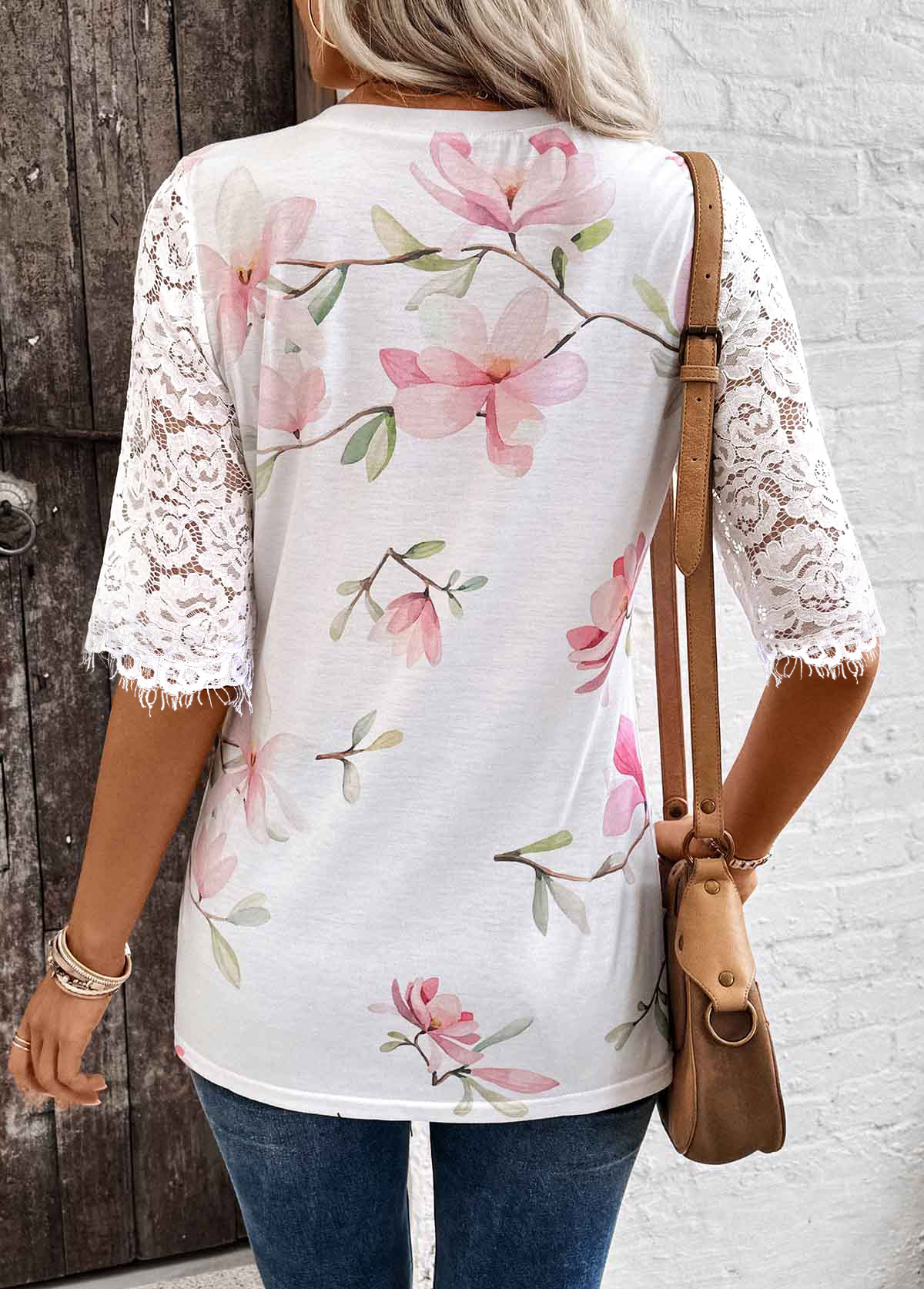 White Tuck Stitch Floral Print Half Sleeve T Shirt | picture 