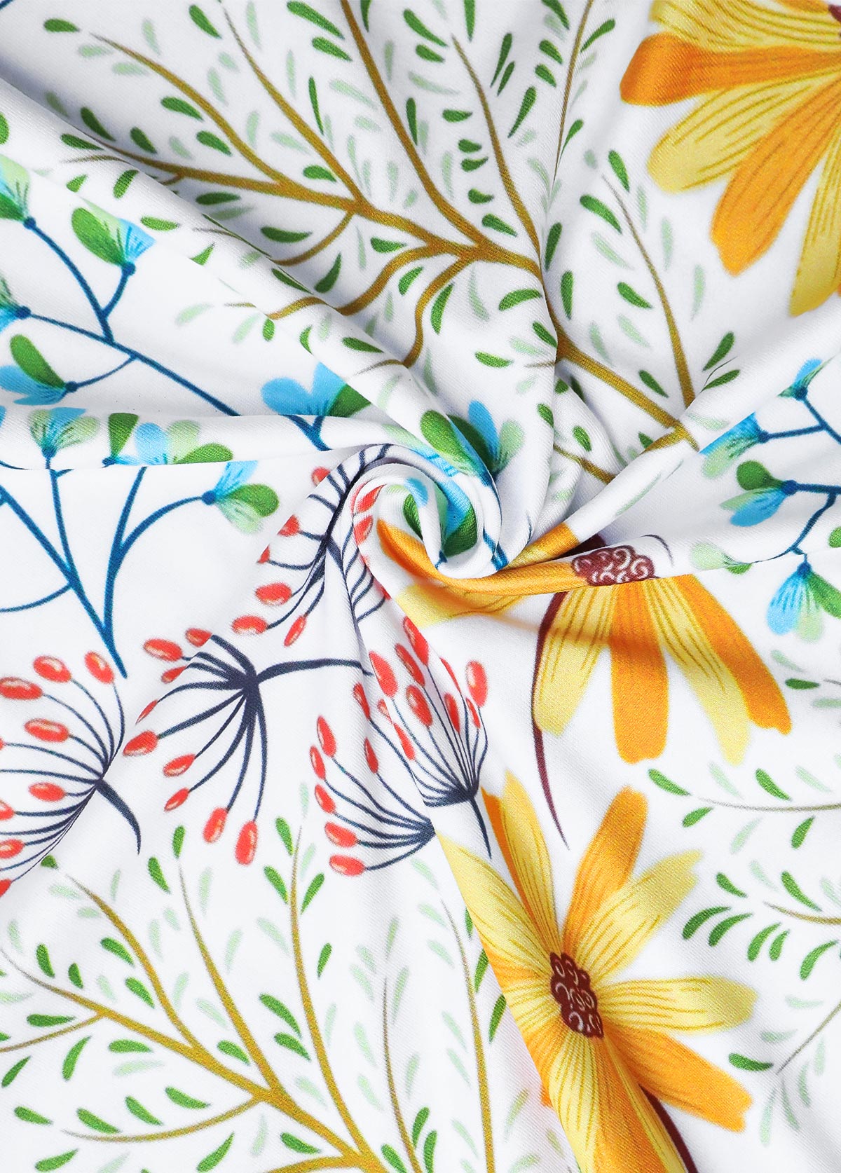 White Lightweight Floral Print A Line Sleeveless Dress | picture 