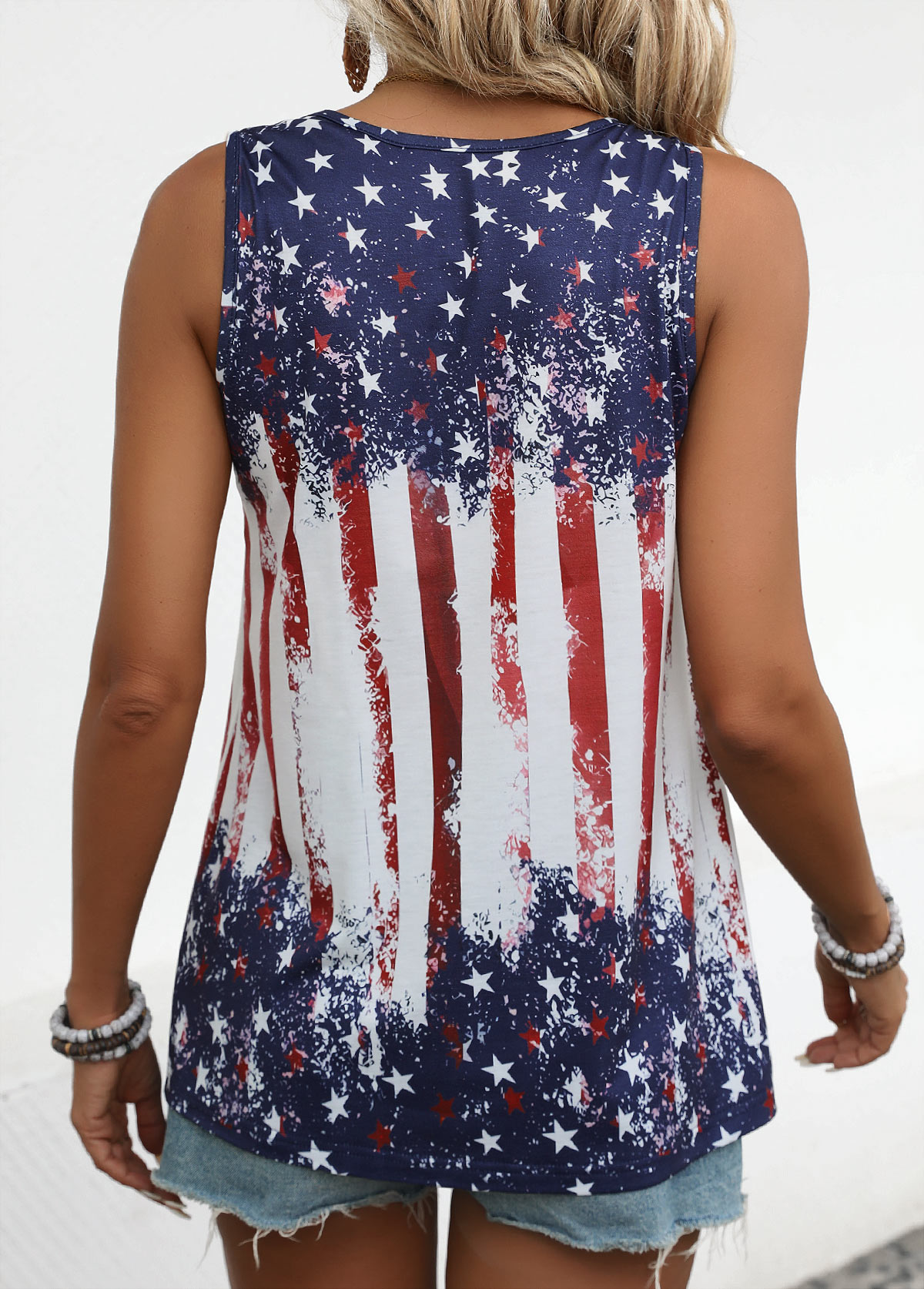 American Flag Multi Color Cut Out Sleeveless Tank Top | picture 