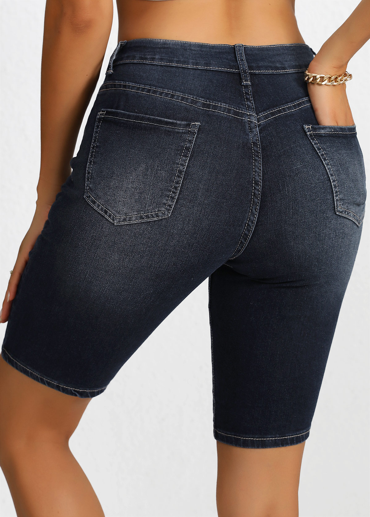 Black Button Regular High Waisted Denim Shorts | picture 