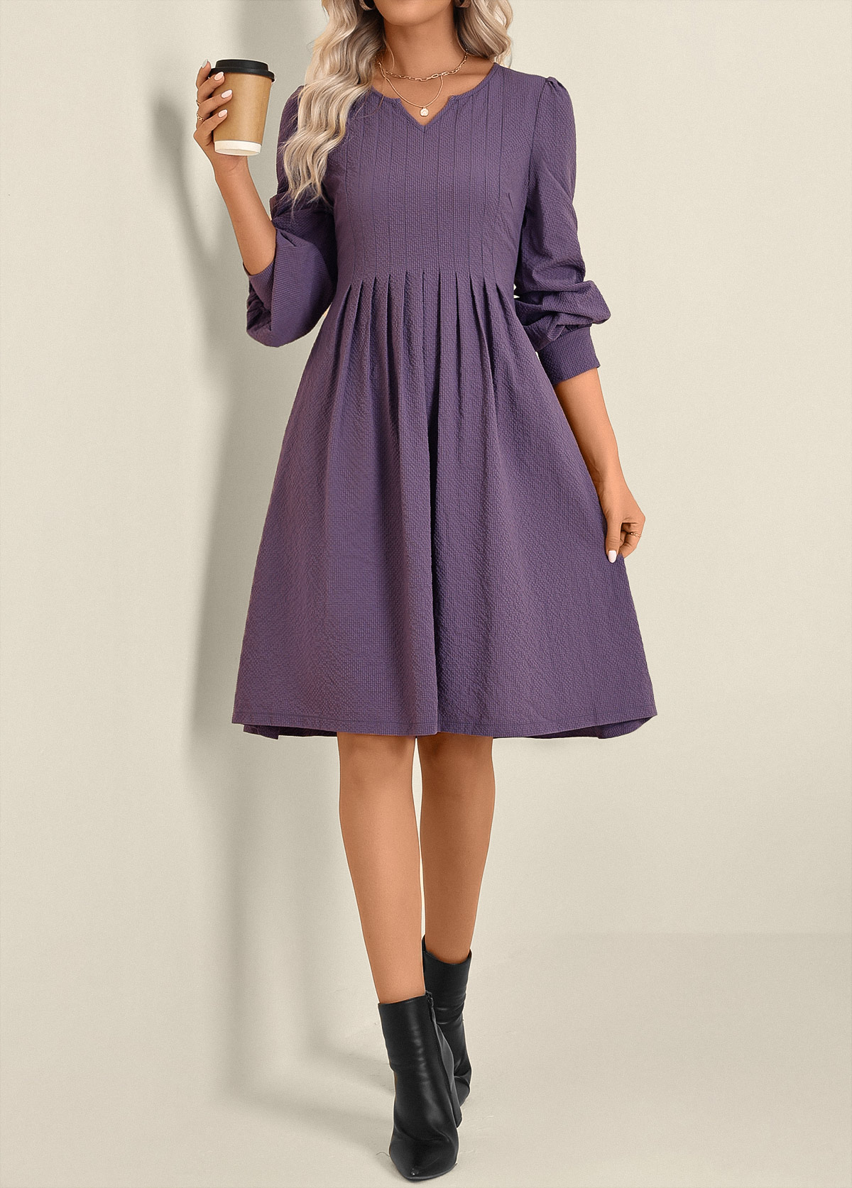 Dusty Purple Split Long Sleeve Dress | picture 