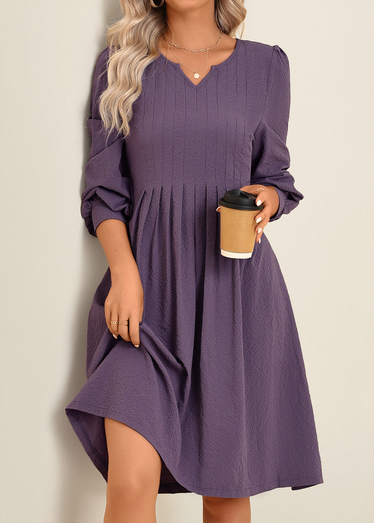 Dusty Purple Split Long Sleeve Dress | picture 