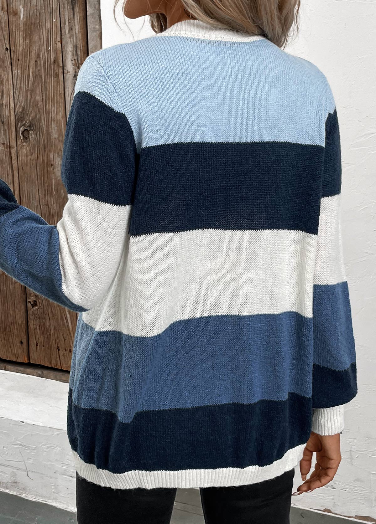 Blue Patchwork Design Long Sleeve Cardigan | picture 