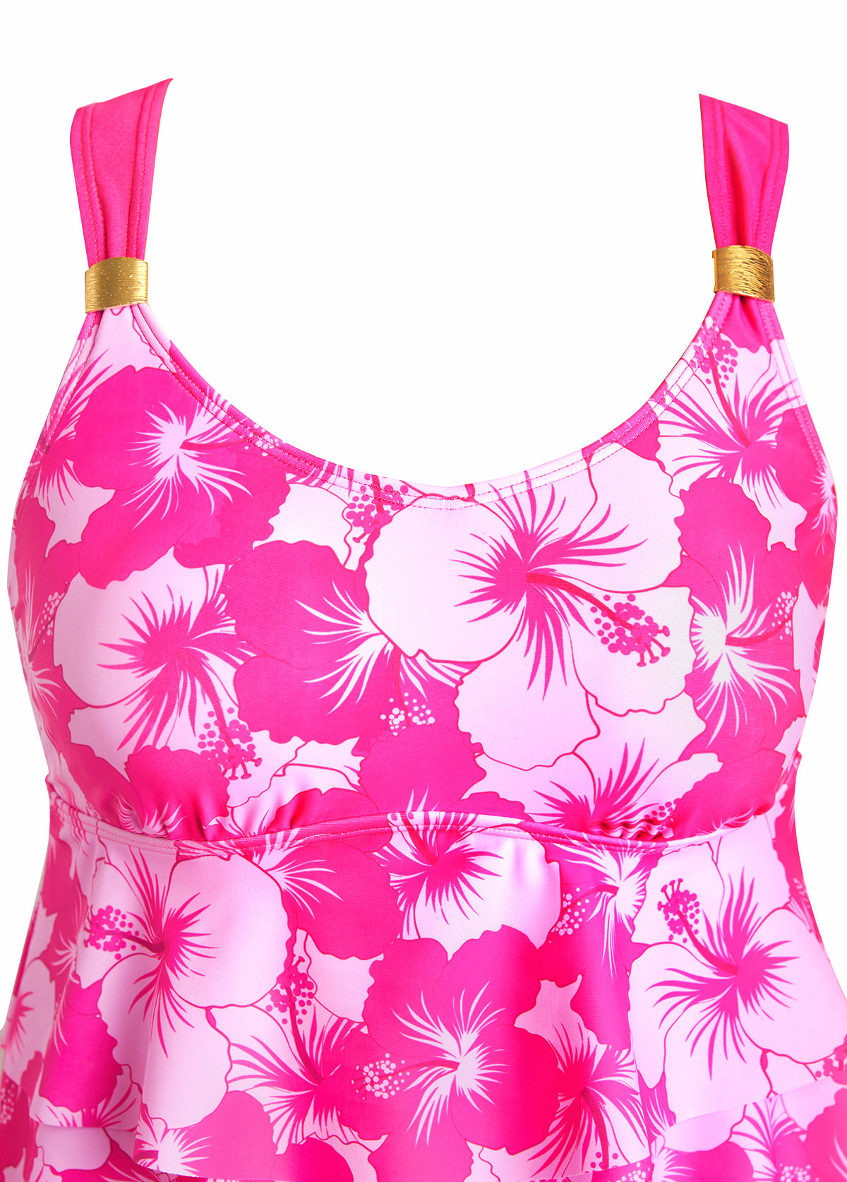 Patchwork Floral Print Hot Pink Tankini Set | picture 