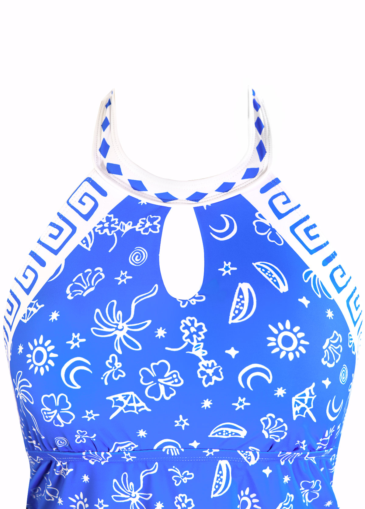 Cut Out Mid Waisted Floral Print Blue Tankini Set | picture 