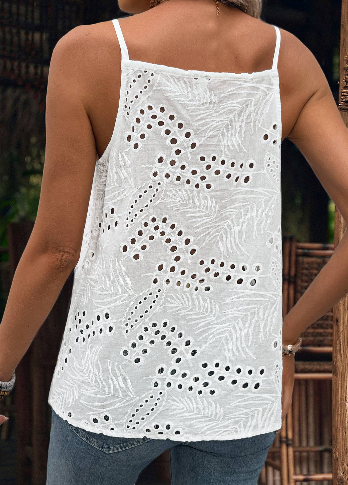 White Strappy V Neck Camisole Top | picture 