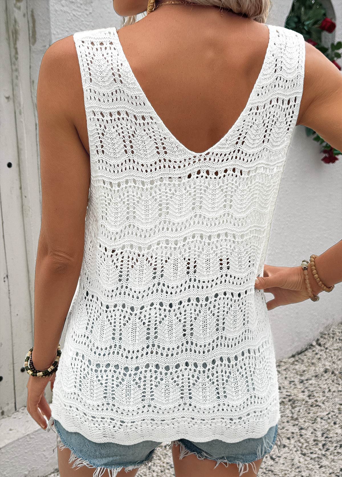 White Sleeveless V Neck Tank Top | picture 