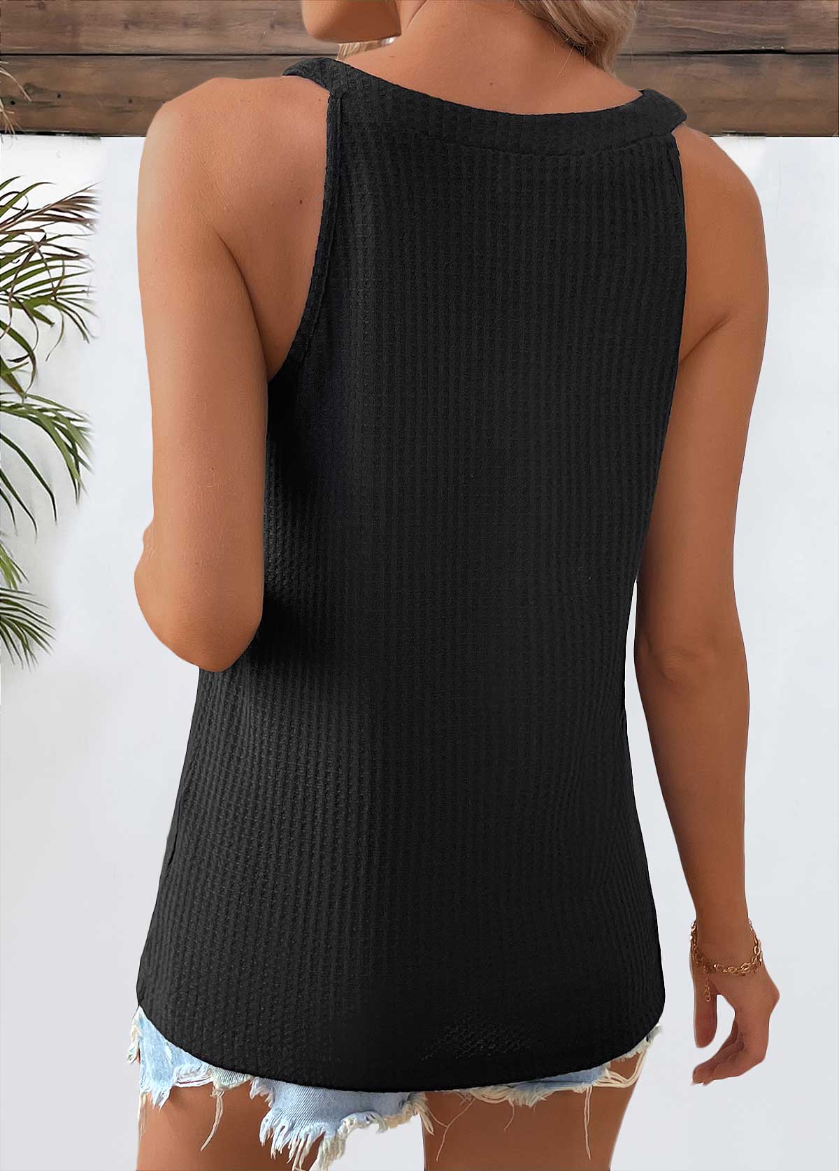 Black Short Sleeve V Neck Tank Top | picture 