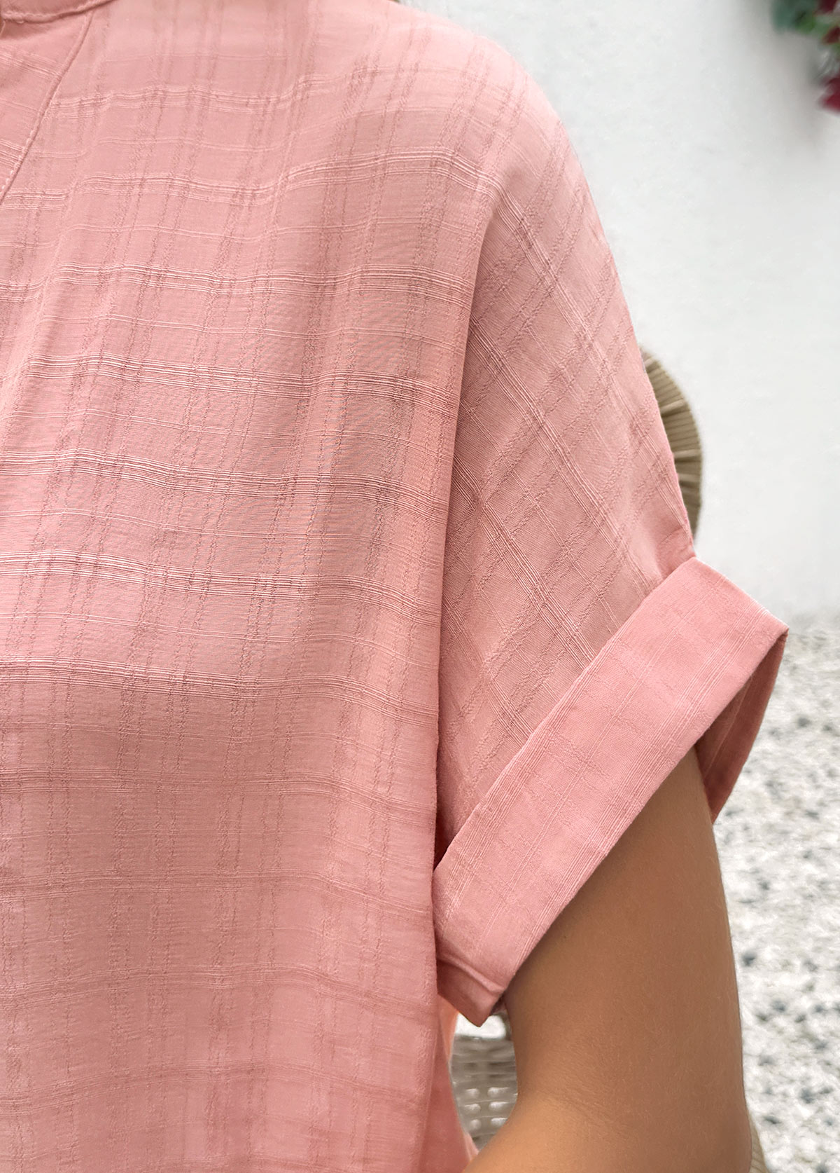 Dusty Pink Short Sleeve Split Neck Blouse | picture 