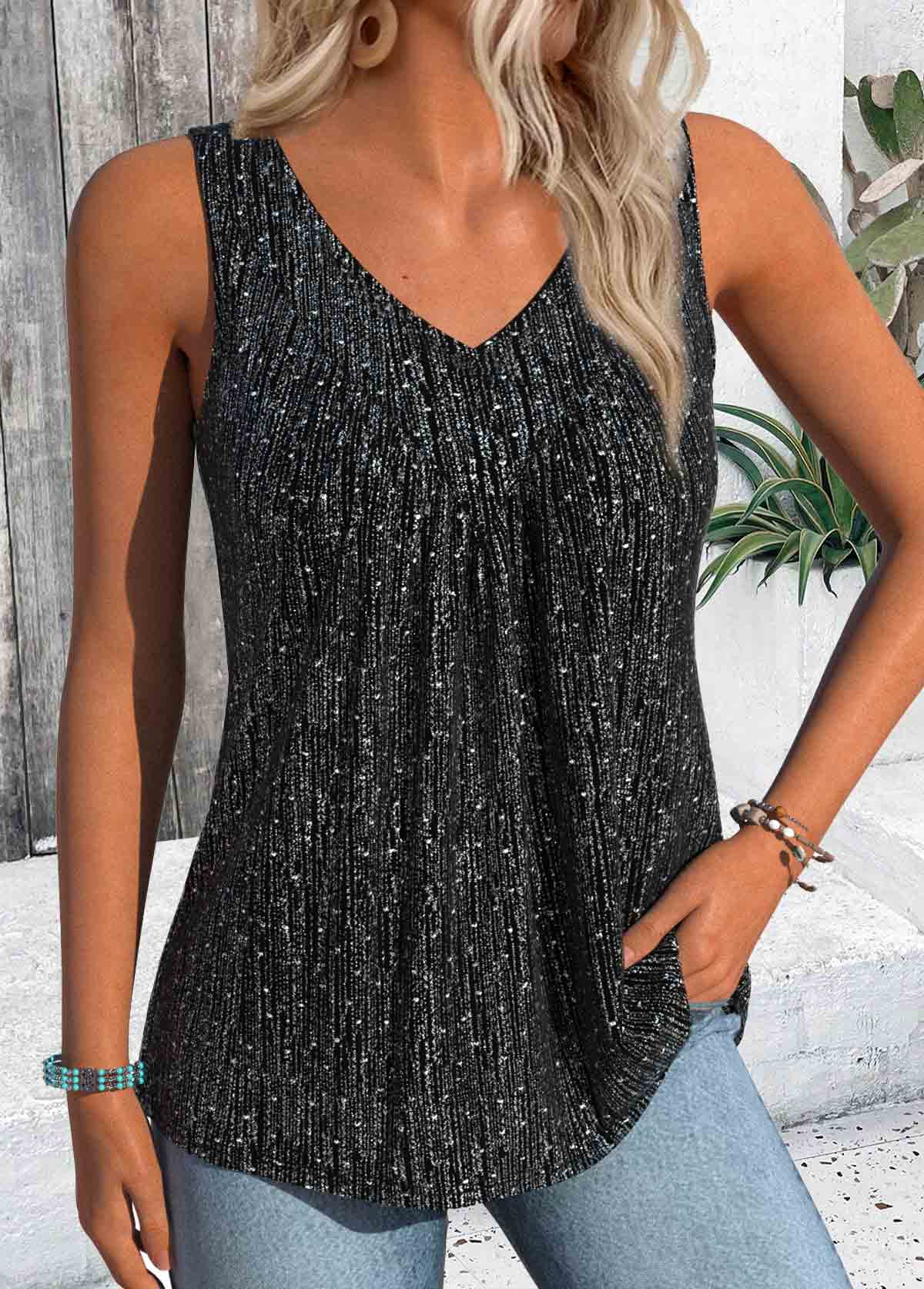 Black Sleeveless V Neck Tank Top | picture 