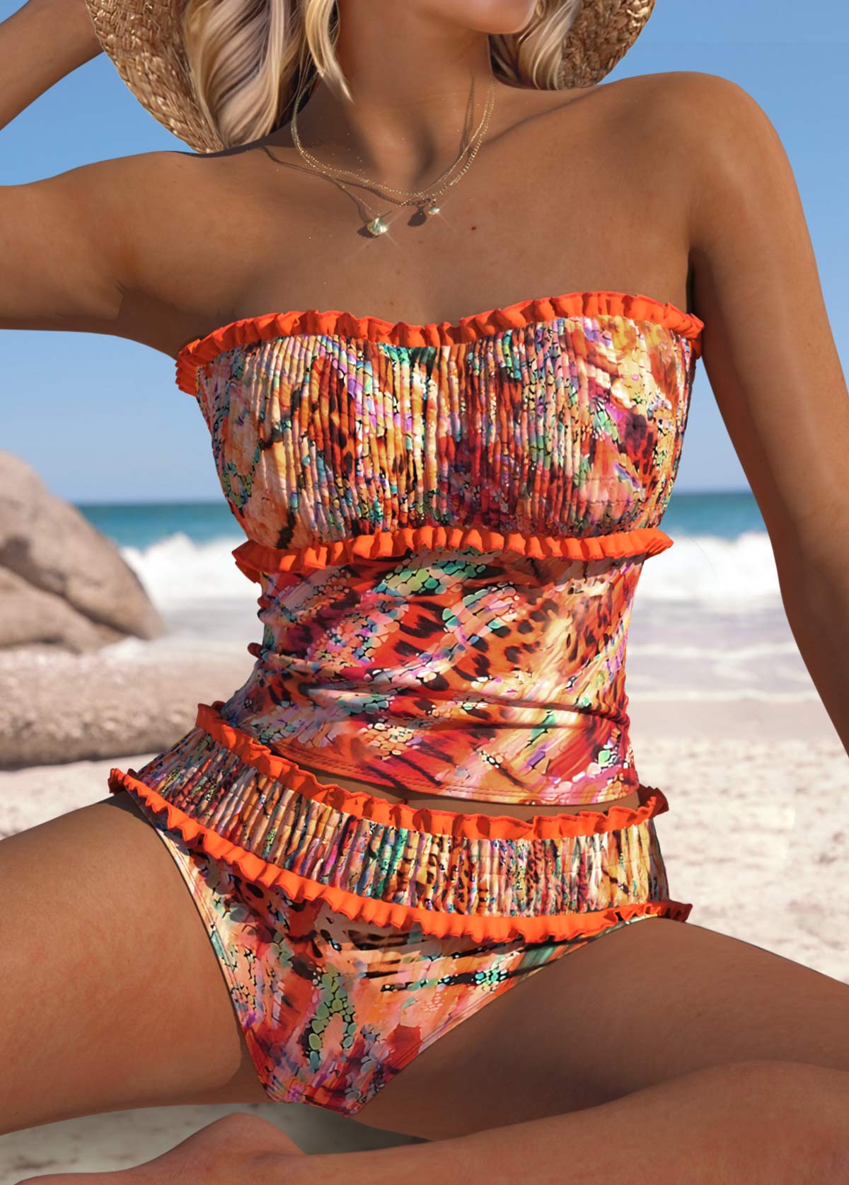 Mid Waisted Leopard Orange Tankini Set | picture 