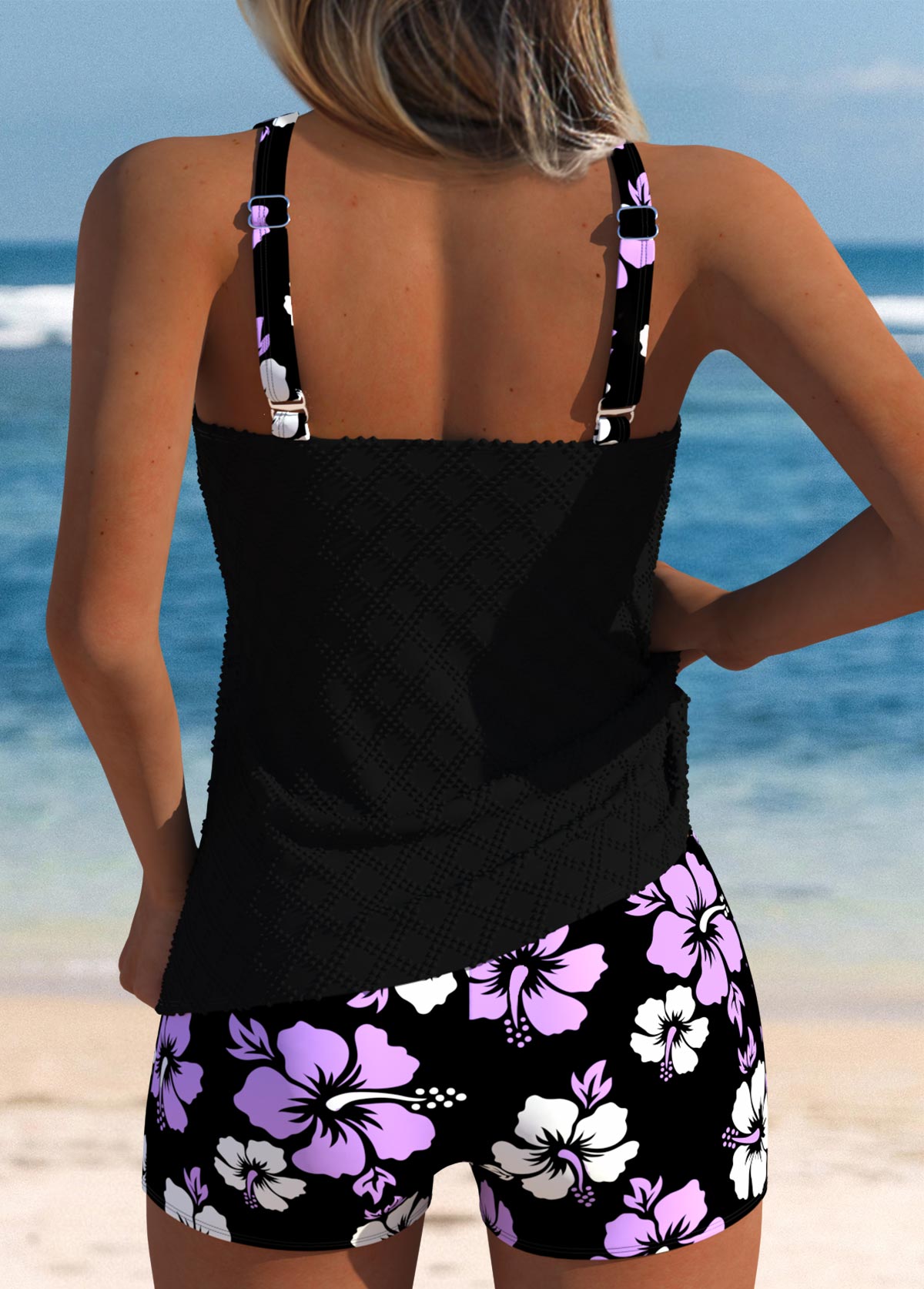 Plus Size Mid Waisted Light Purple Tankini Set | picture 