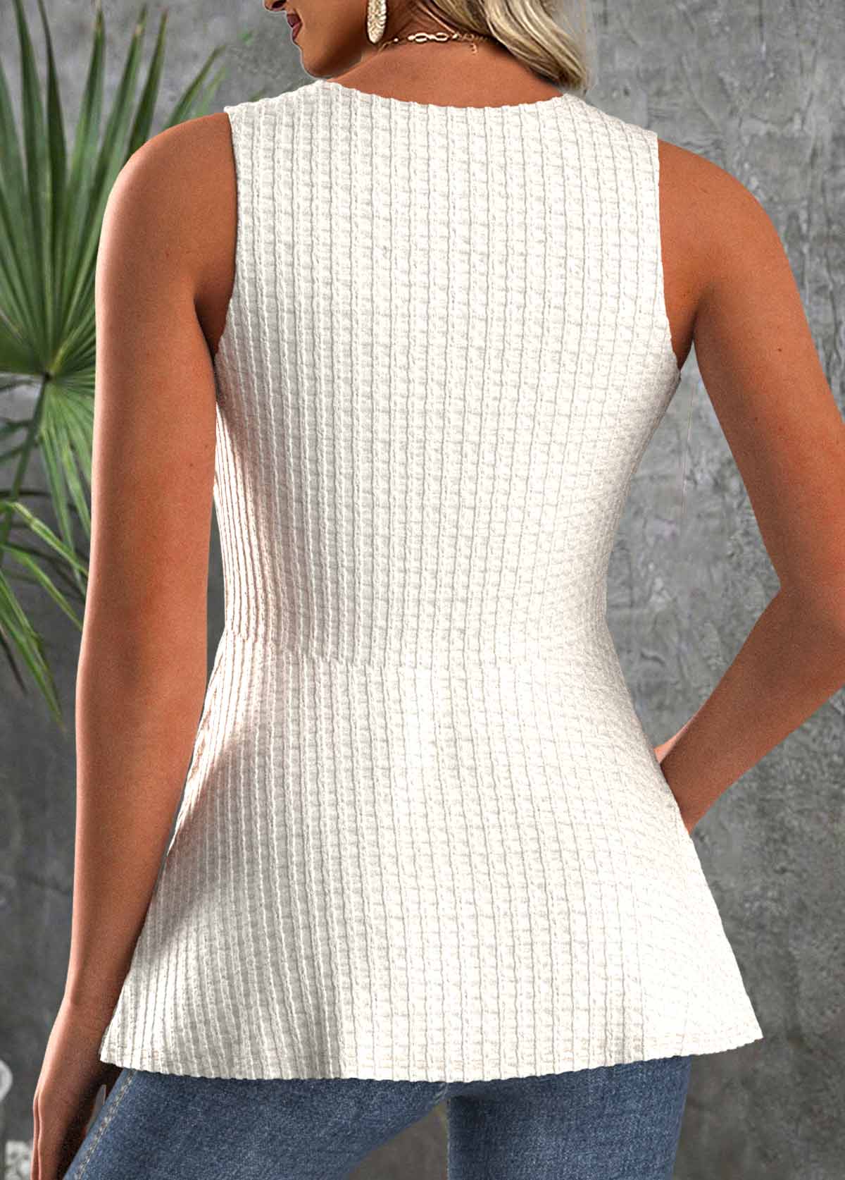 Beige Sleeveless V Neck Tank Top | picture 