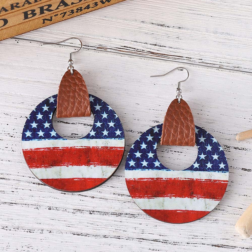 American Flag Red Round Wood Earrings | picture 