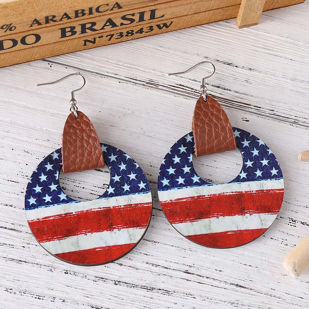 American Flag Red Round Wood Earrings | picture 