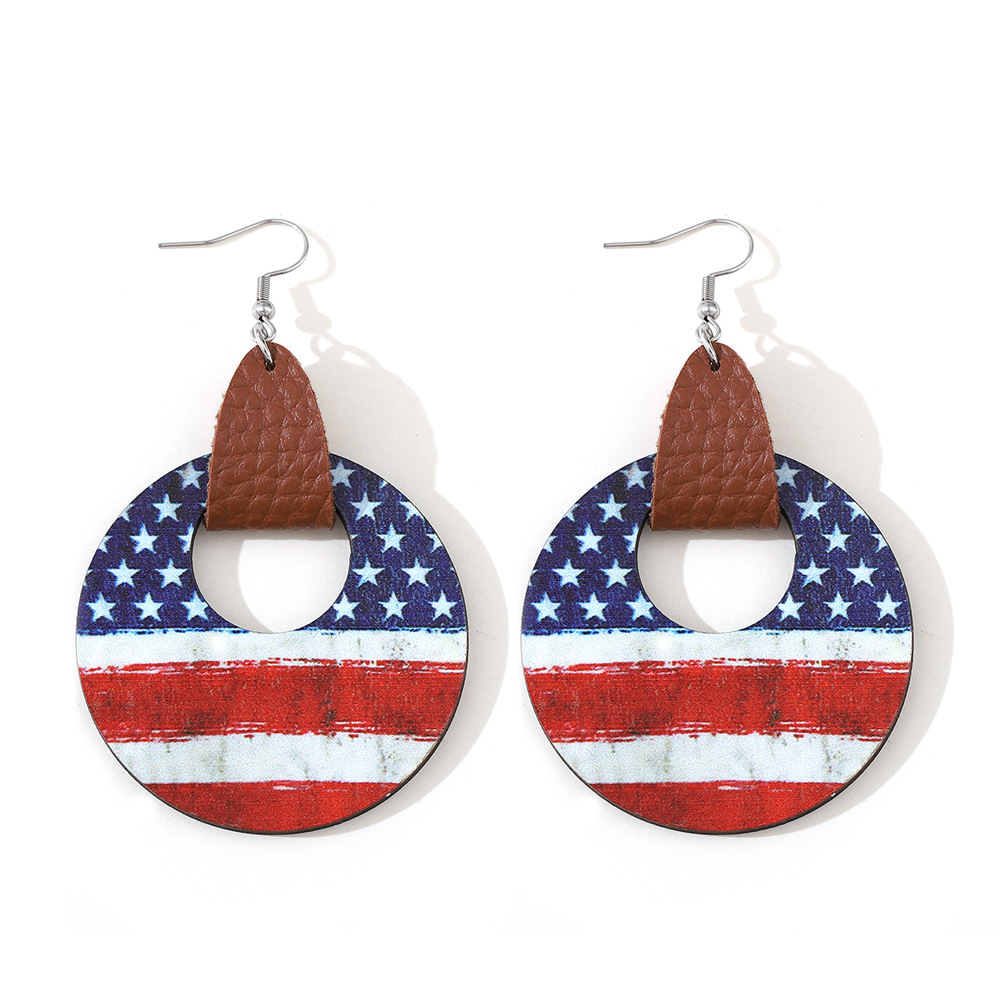 American Flag Red Round Wood Earrings | picture 