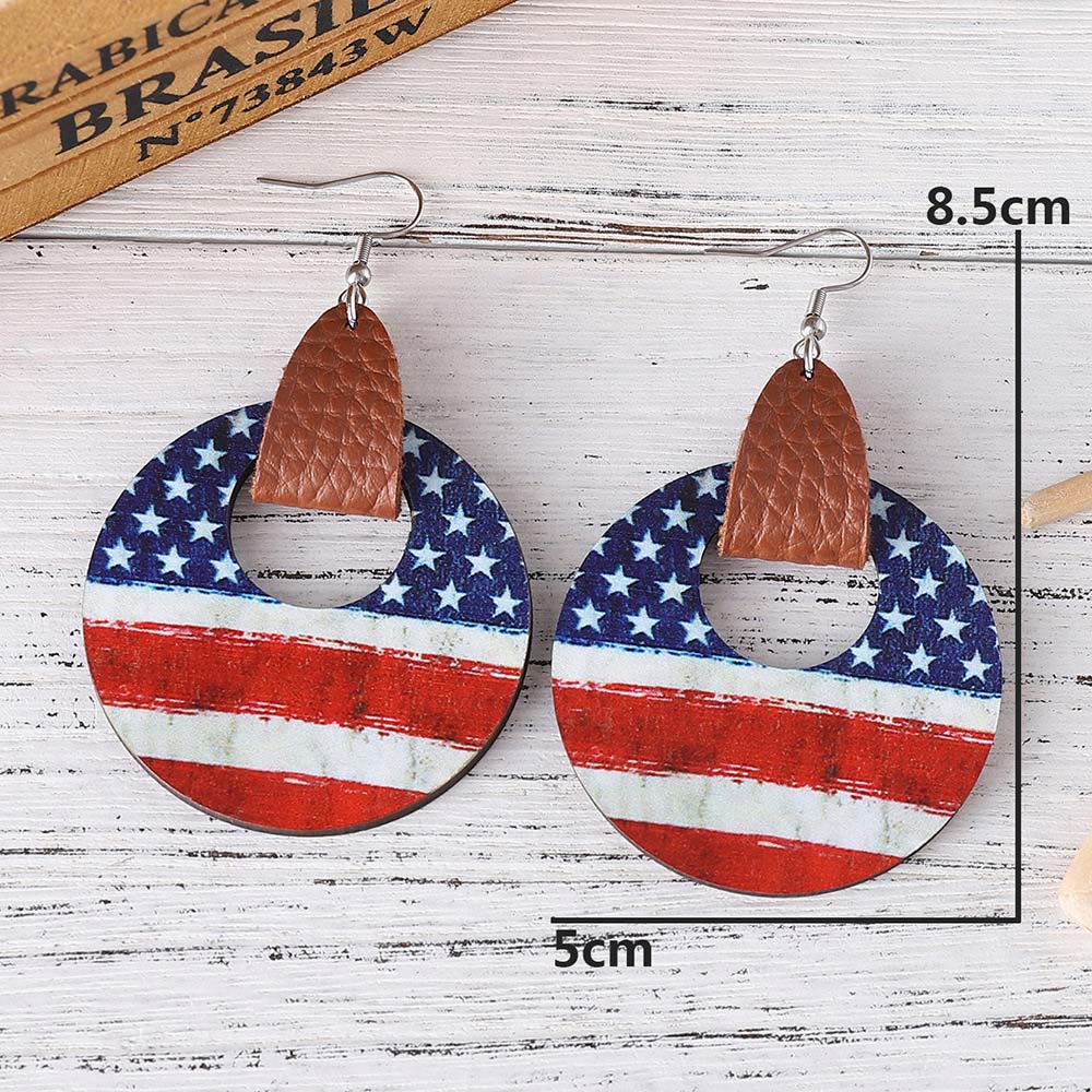 American Flag Red Round Wood Earrings | picture 