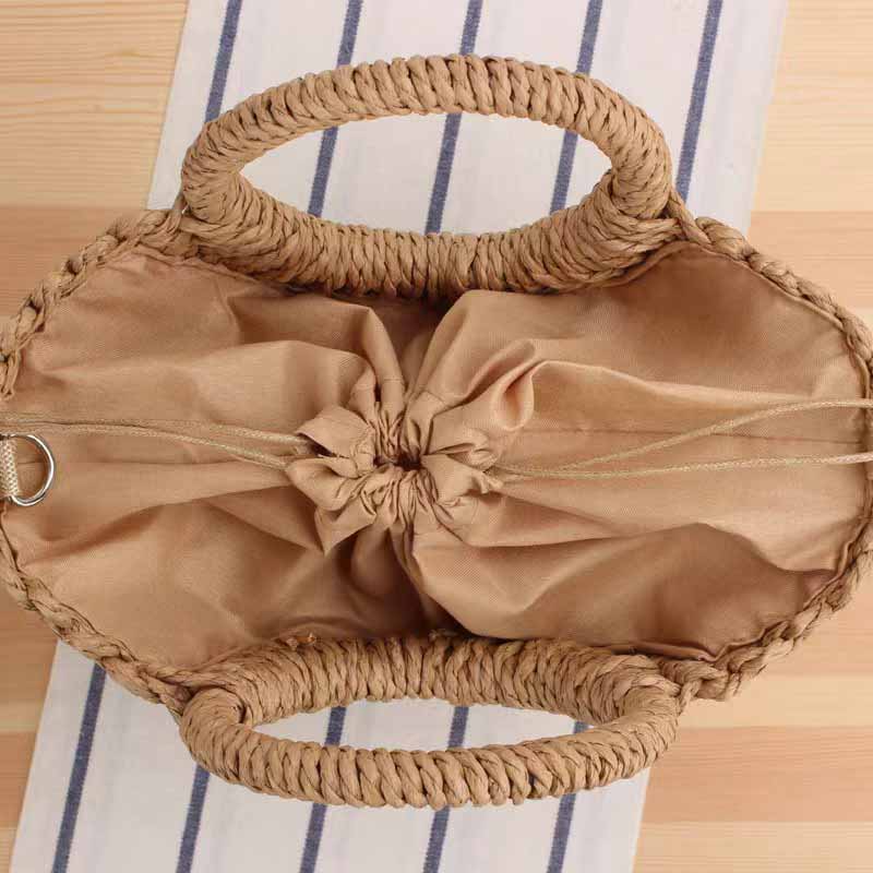 Light Camel Drawstring Crossbody Straw Bag | picture 