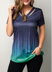 Dazzle Color Cutout Neckline Short Sleeve T Shirt | thumb picture 